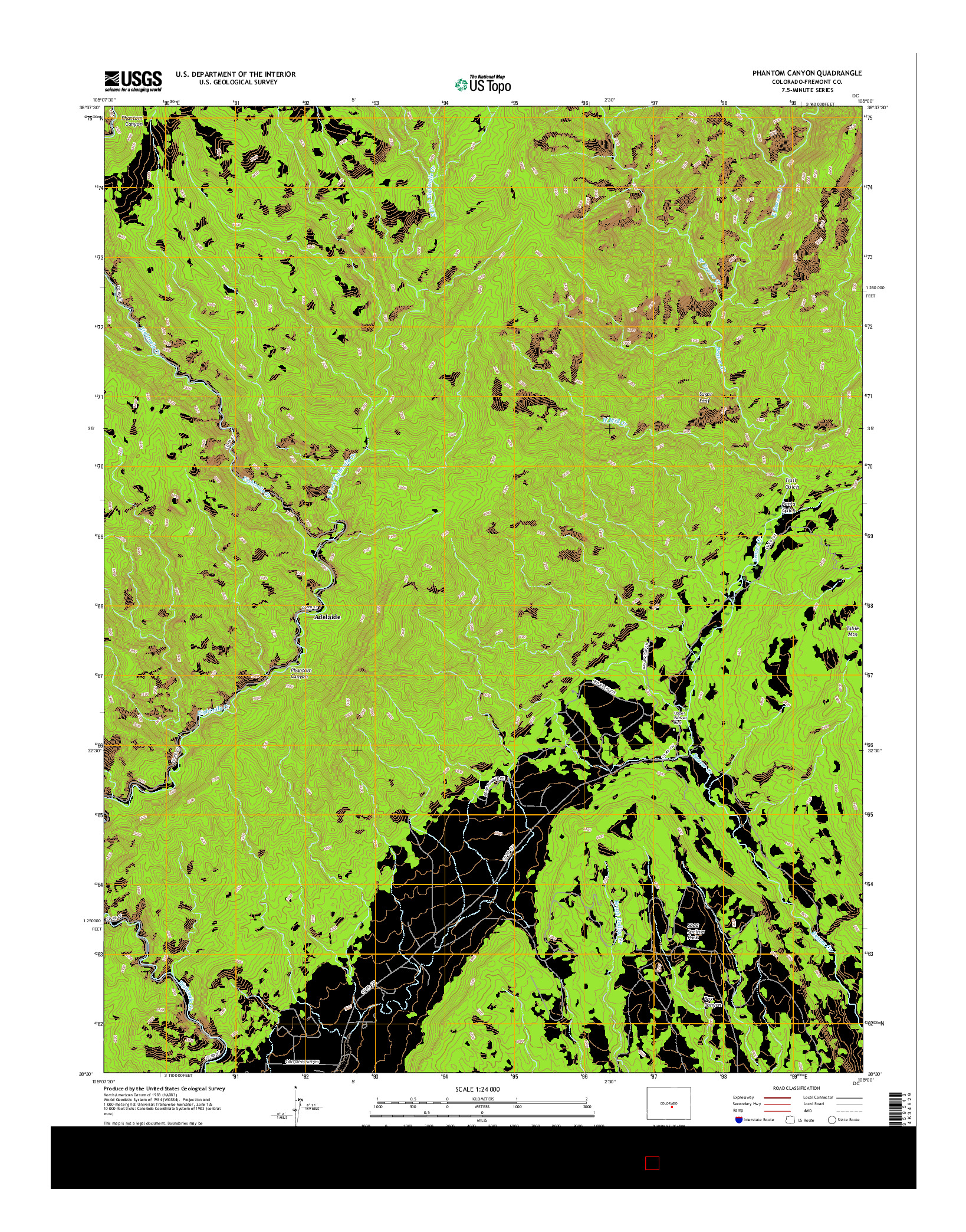 USGS US TOPO 7.5-MINUTE MAP FOR PHANTOM CANYON, CO 2016