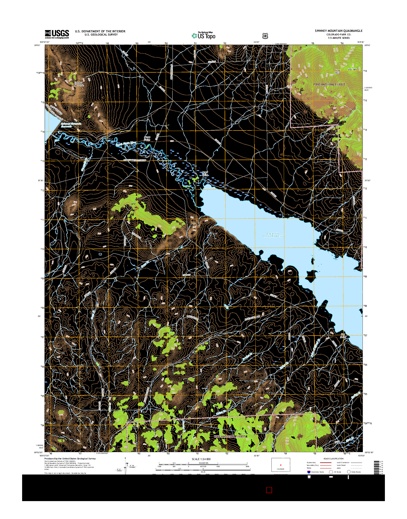 USGS US TOPO 7.5-MINUTE MAP FOR SPINNEY MOUNTAIN, CO 2016