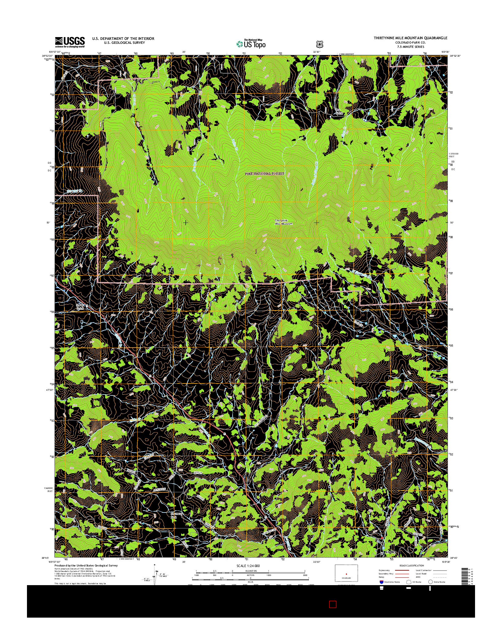 USGS US TOPO 7.5-MINUTE MAP FOR THIRTYNINE MILE MOUNTAIN, CO 2016