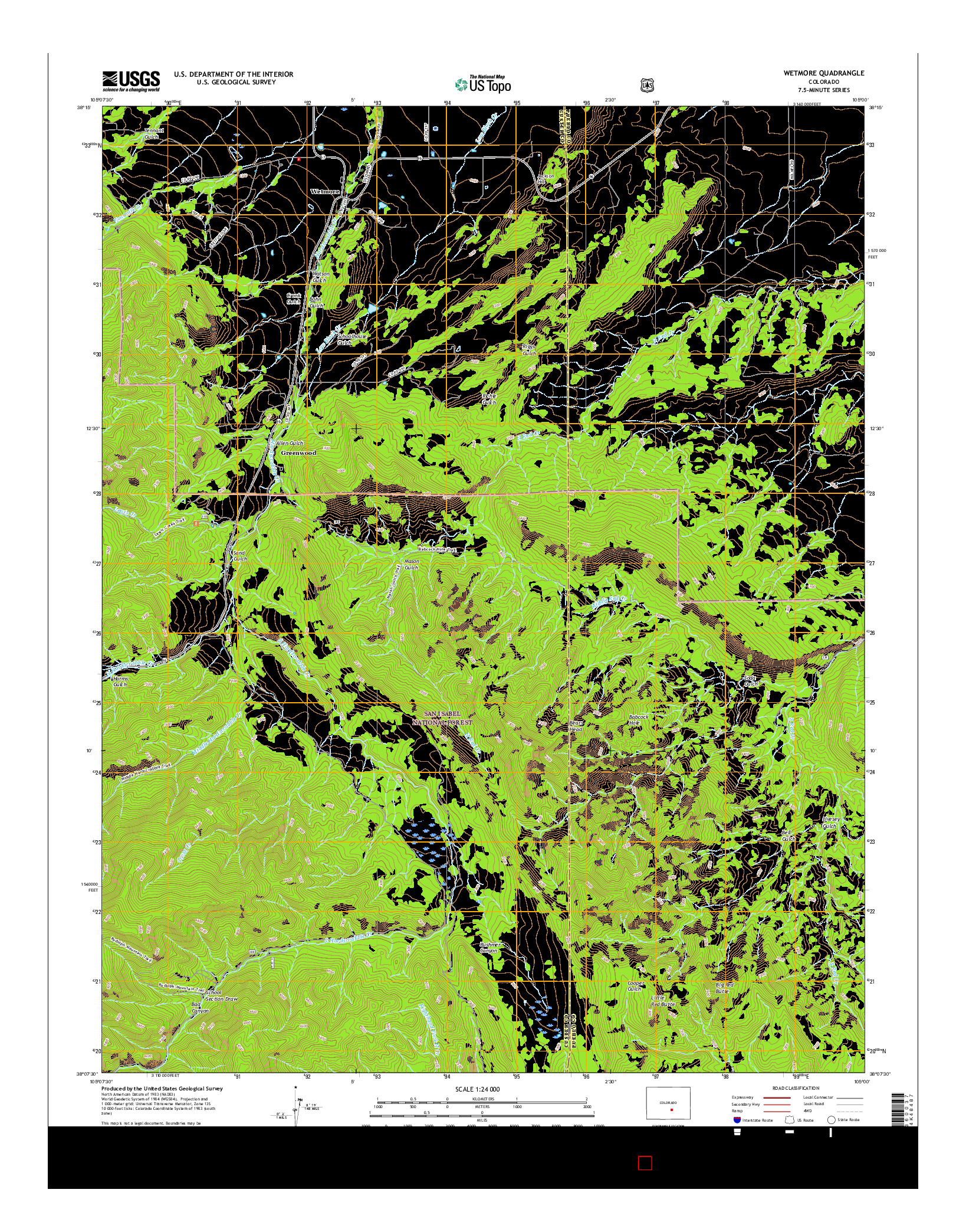 USGS US TOPO 7.5-MINUTE MAP FOR WETMORE, CO 2016