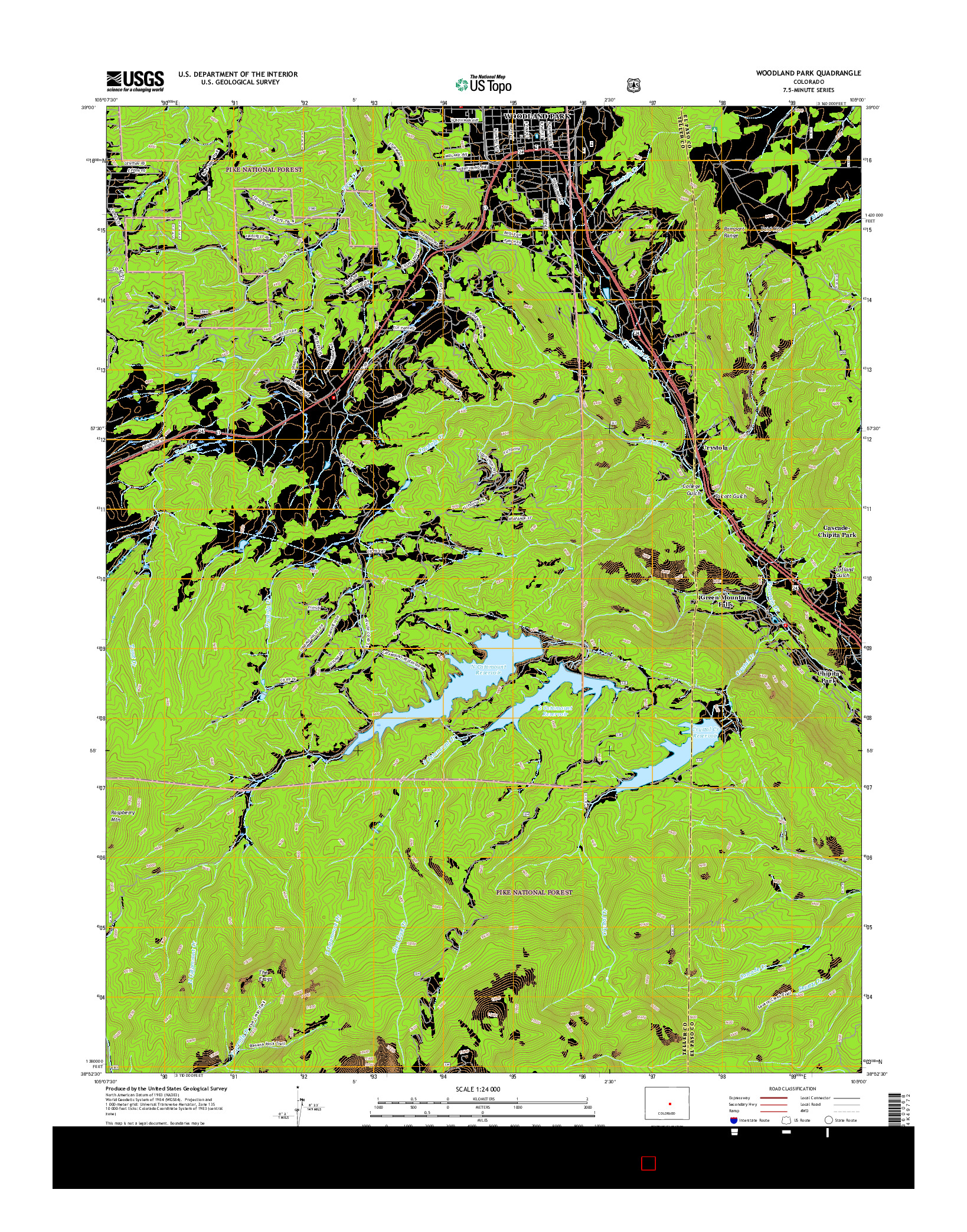 USGS US TOPO 7.5-MINUTE MAP FOR WOODLAND PARK, CO 2016