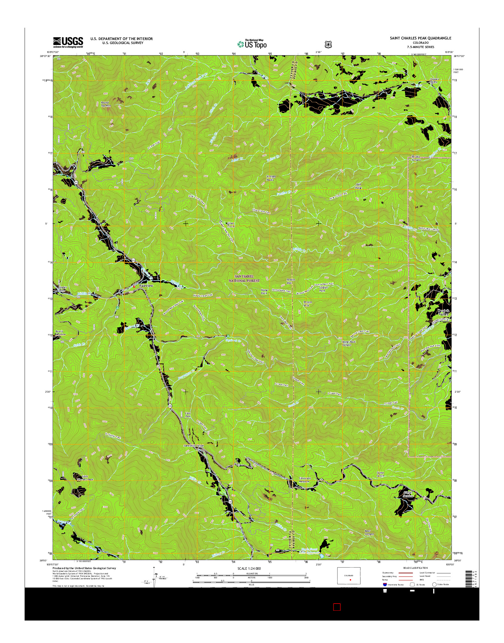 USGS US TOPO 7.5-MINUTE MAP FOR SAINT CHARLES PEAK, CO 2016