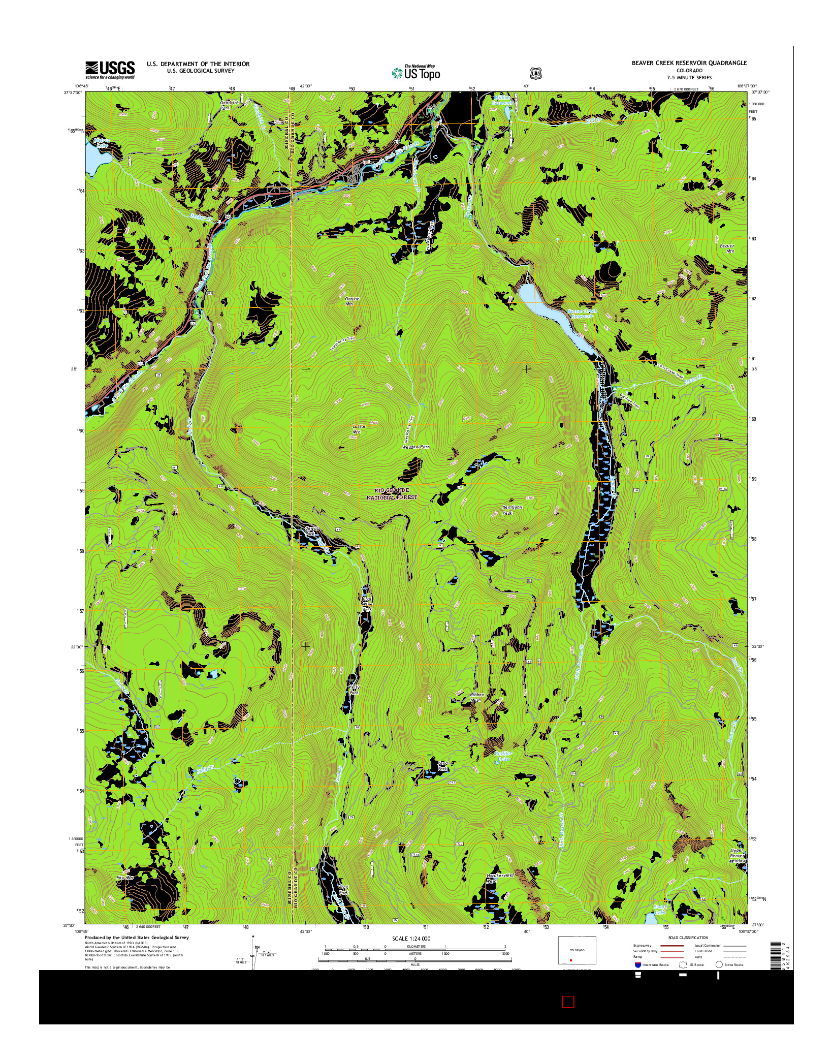 USGS US TOPO 7.5-MINUTE MAP FOR BEAVER CREEK RESERVOIR, CO 2016