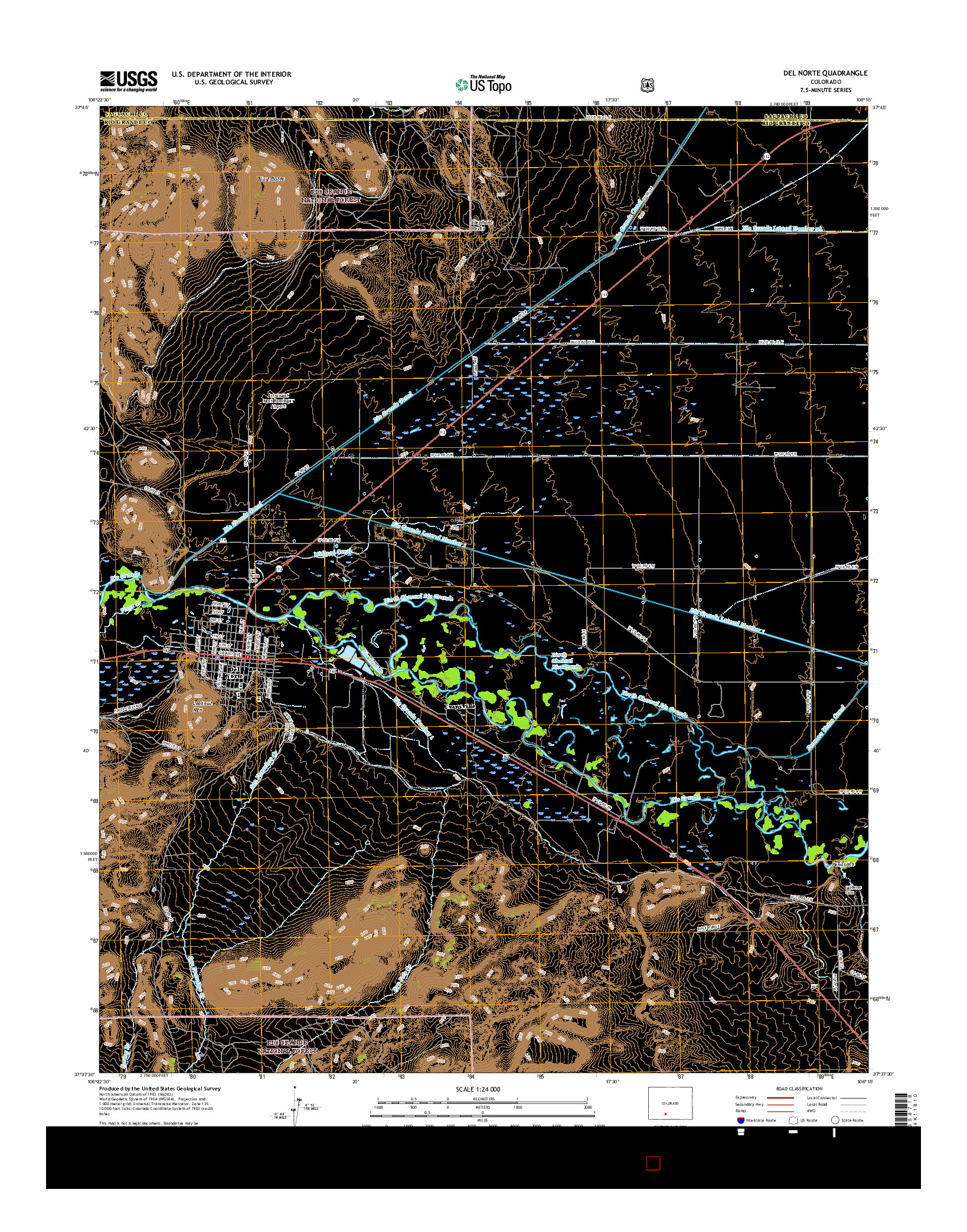 USGS US TOPO 7.5-MINUTE MAP FOR DEL NORTE, CO 2016
