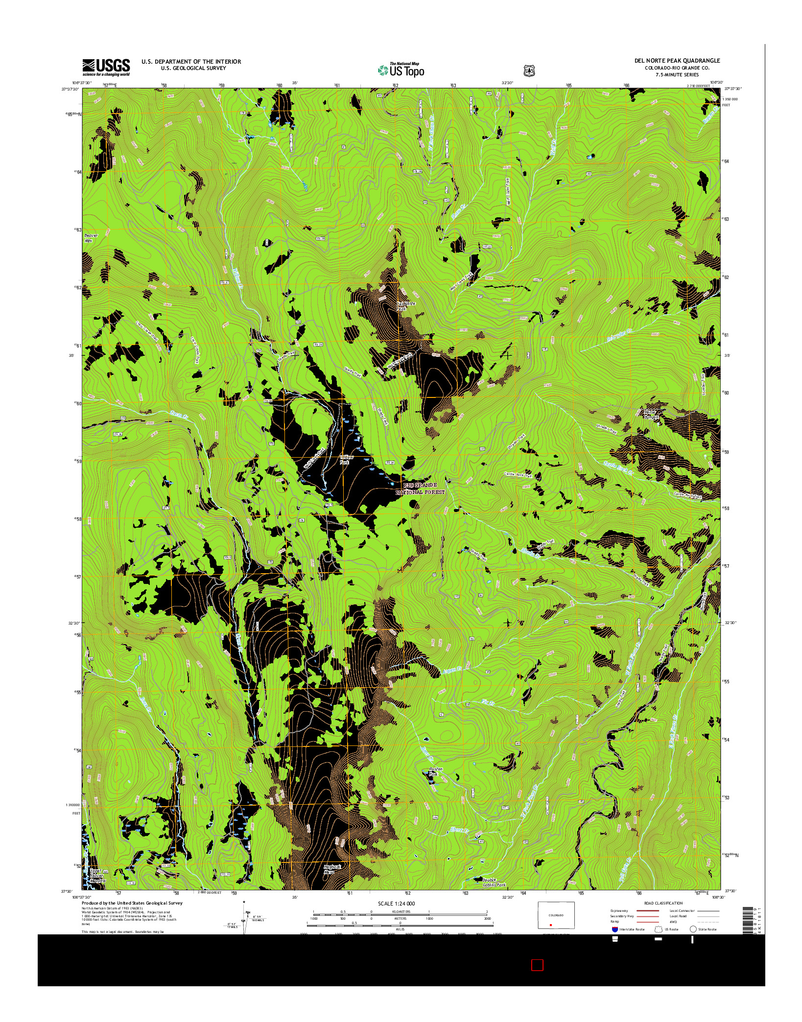 USGS US TOPO 7.5-MINUTE MAP FOR DEL NORTE PEAK, CO 2016