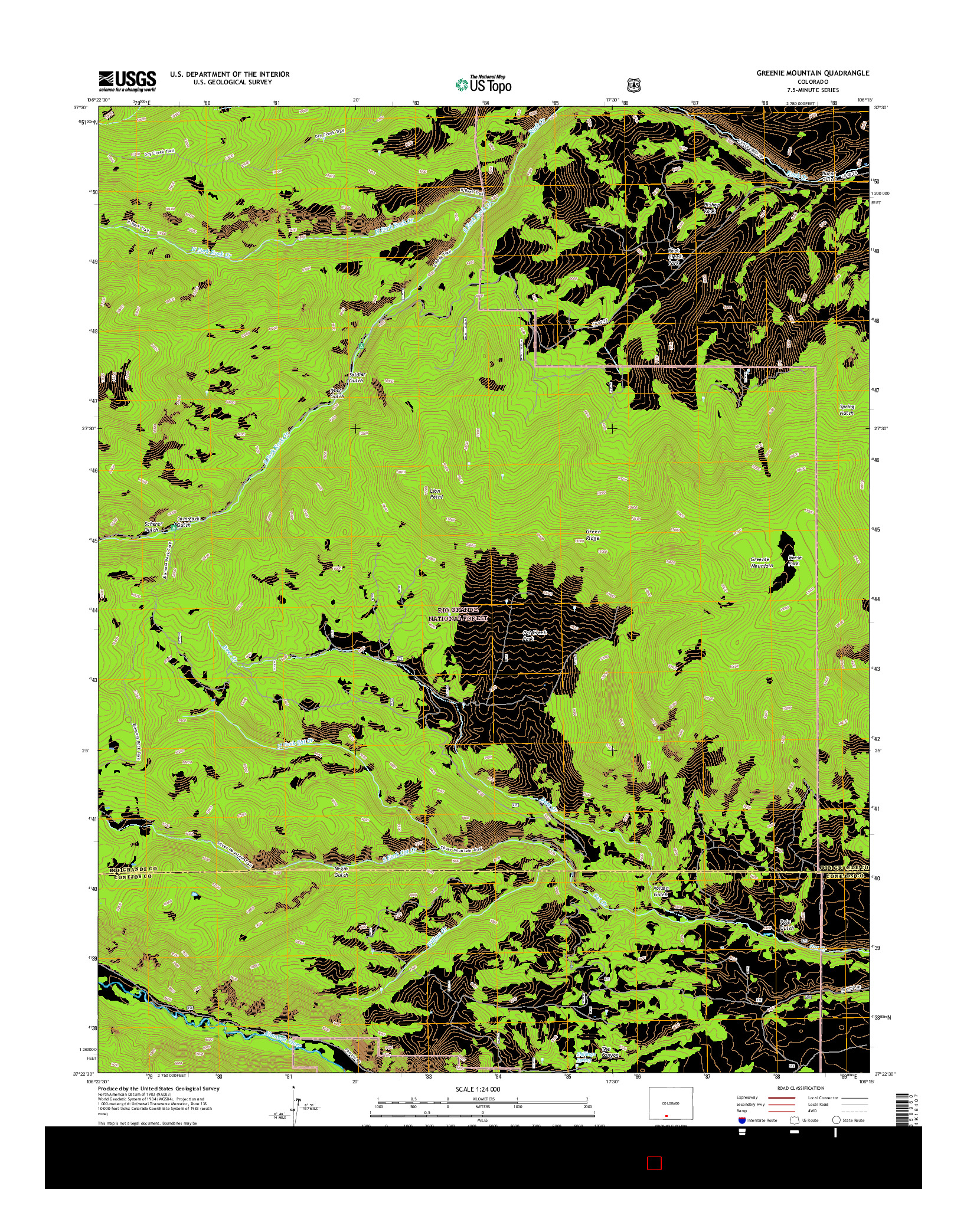 USGS US TOPO 7.5-MINUTE MAP FOR GREENIE MOUNTAIN, CO 2016