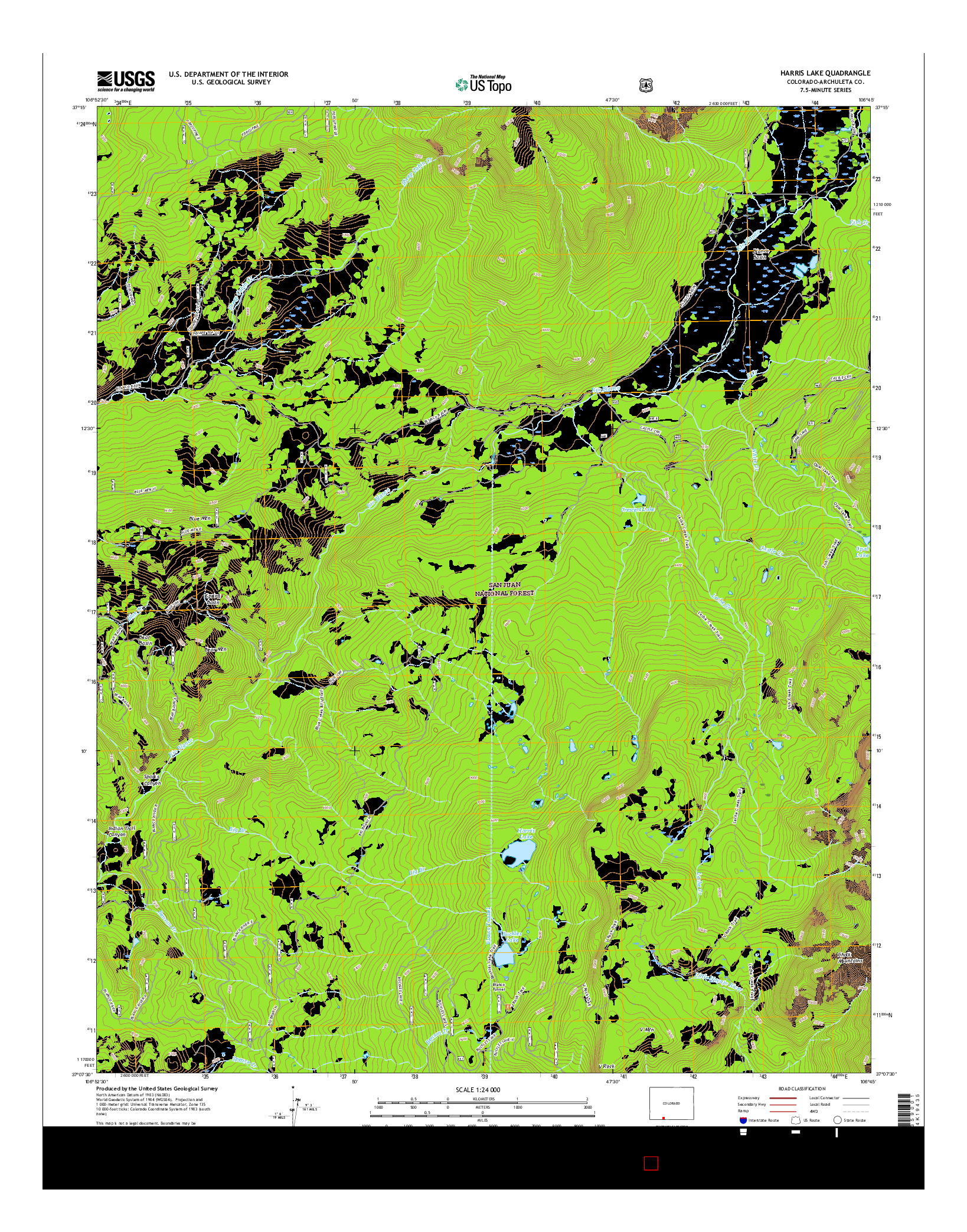 USGS US TOPO 7.5-MINUTE MAP FOR HARRIS LAKE, CO 2016