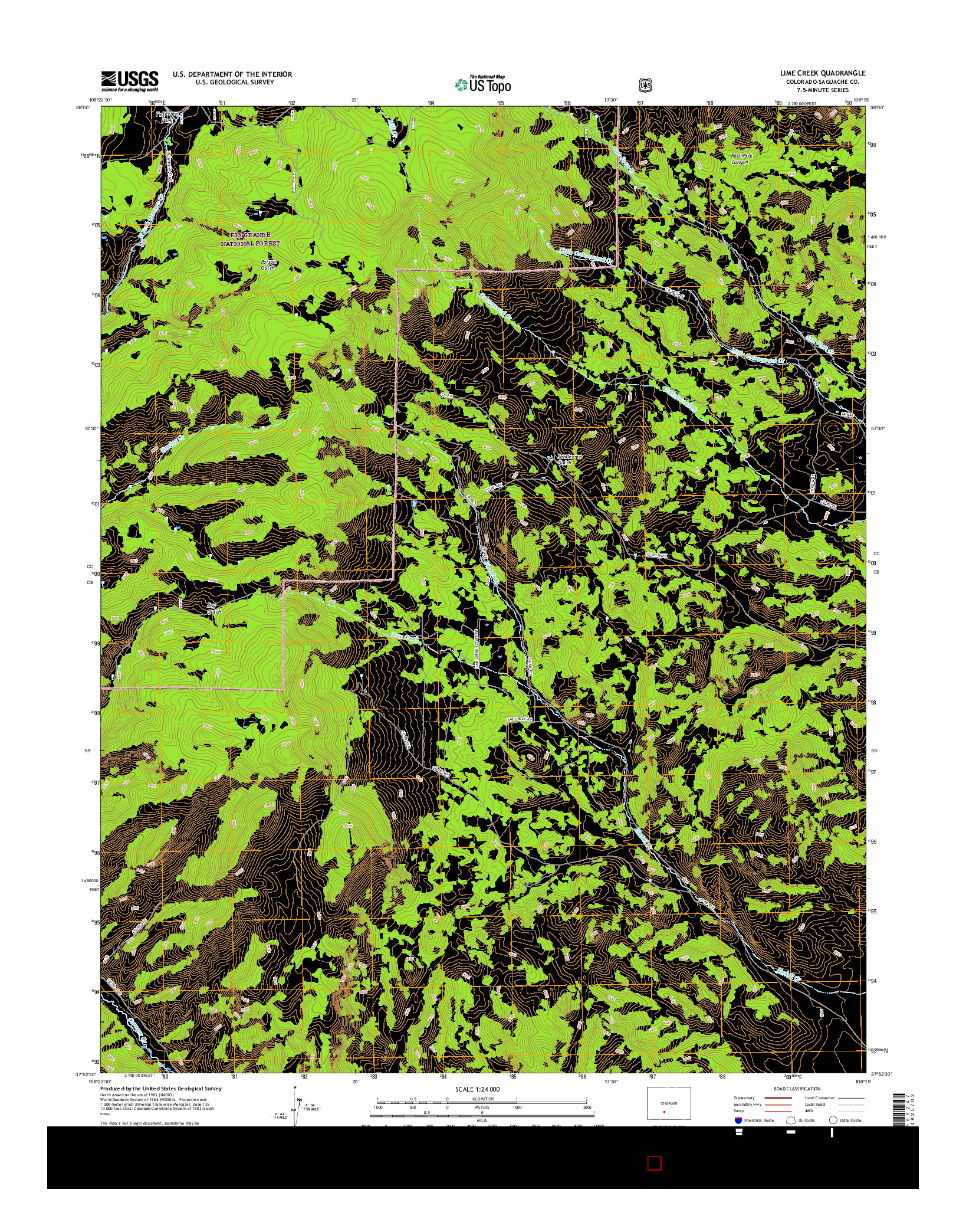 USGS US TOPO 7.5-MINUTE MAP FOR LIME CREEK, CO 2016