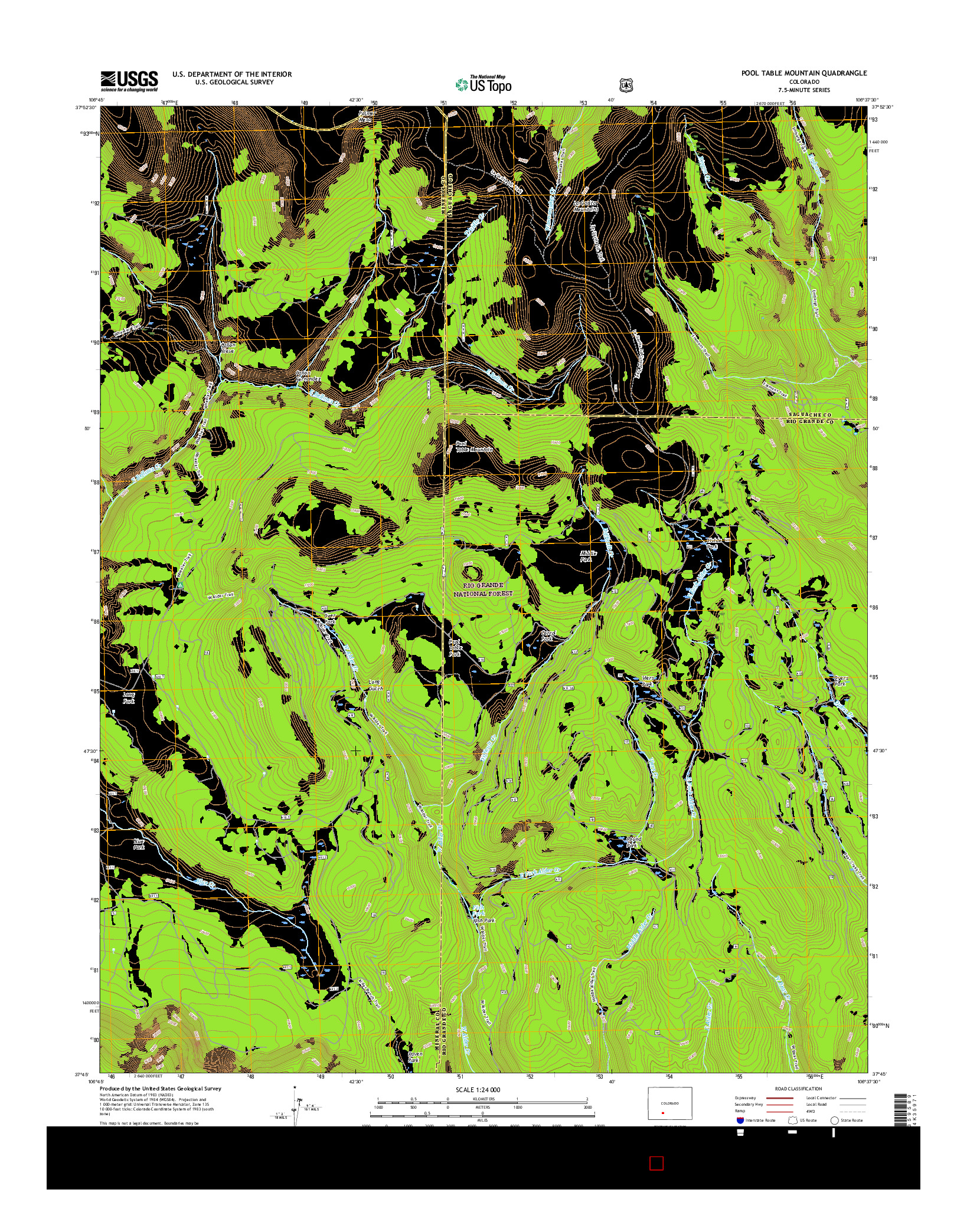 USGS US TOPO 7.5-MINUTE MAP FOR POOL TABLE MOUNTAIN, CO 2016