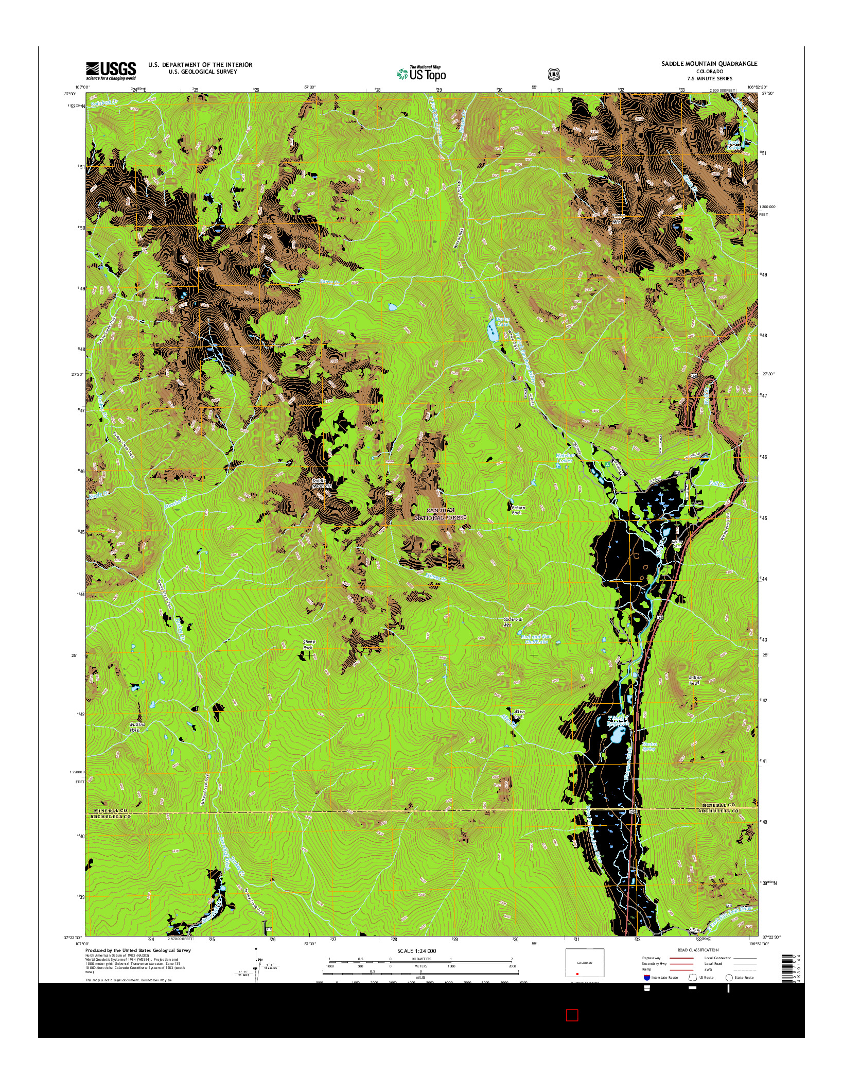 USGS US TOPO 7.5-MINUTE MAP FOR SADDLE MOUNTAIN, CO 2016