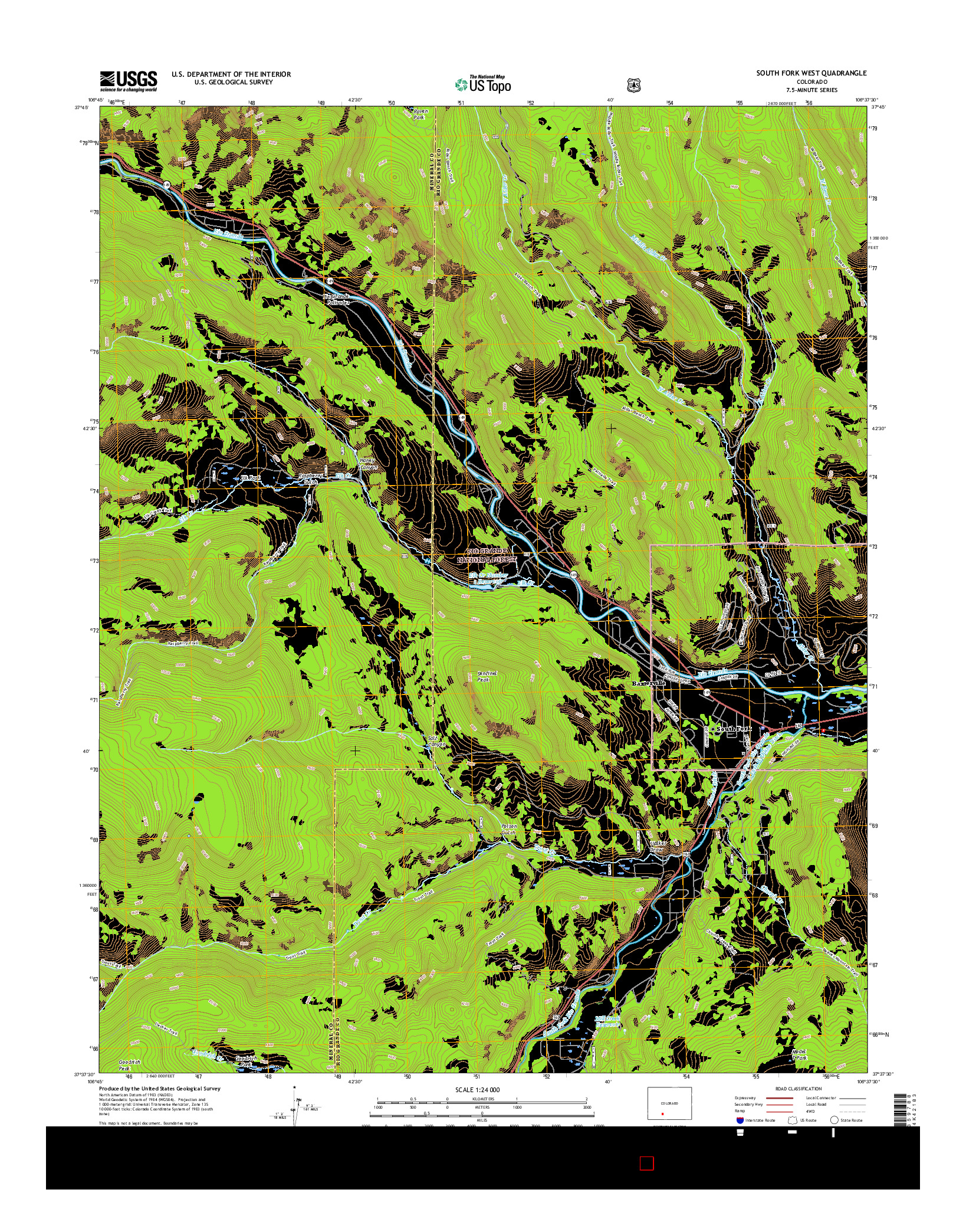 USGS US TOPO 7.5-MINUTE MAP FOR SOUTH FORK WEST, CO 2016