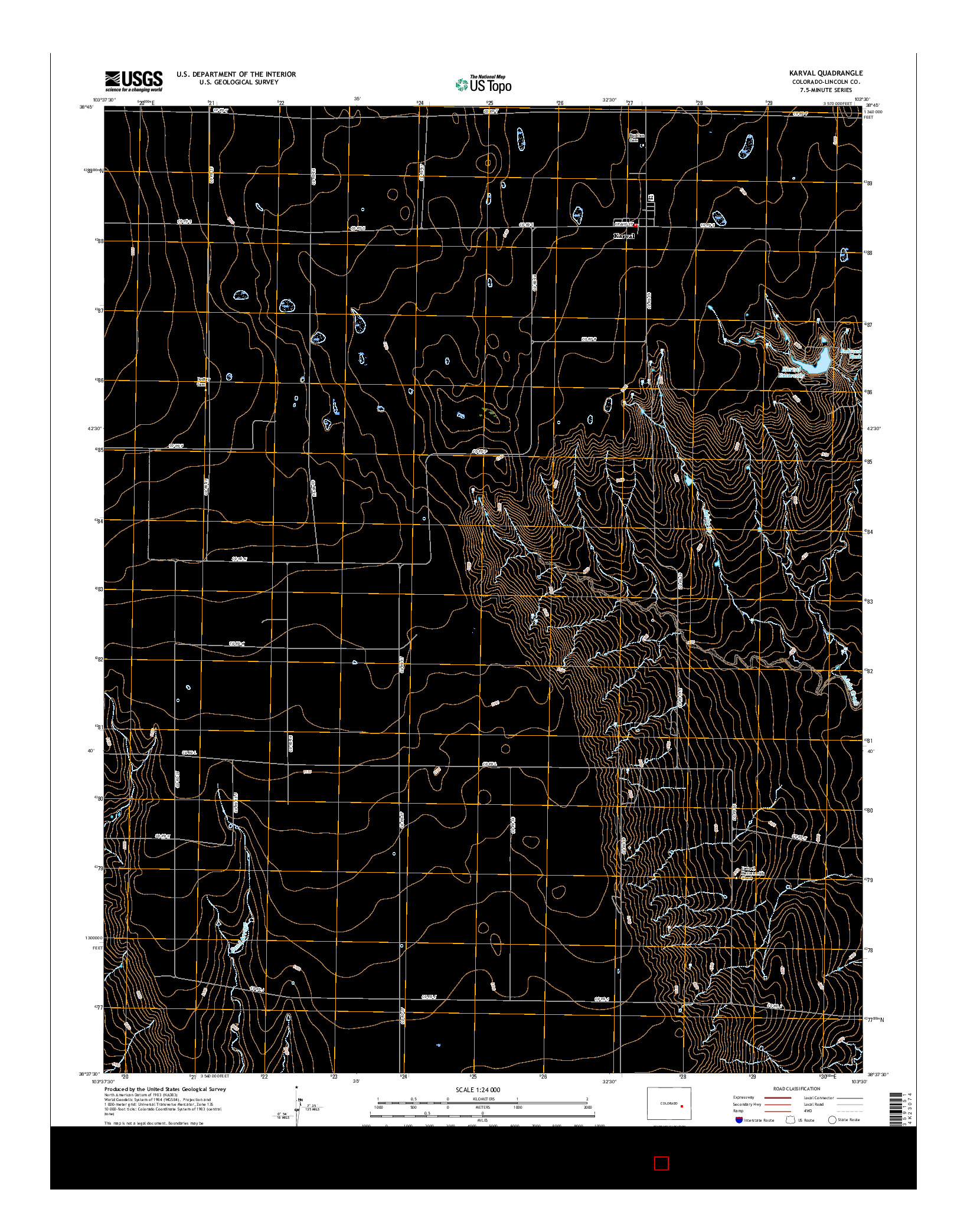 USGS US TOPO 7.5-MINUTE MAP FOR KARVAL, CO 2016