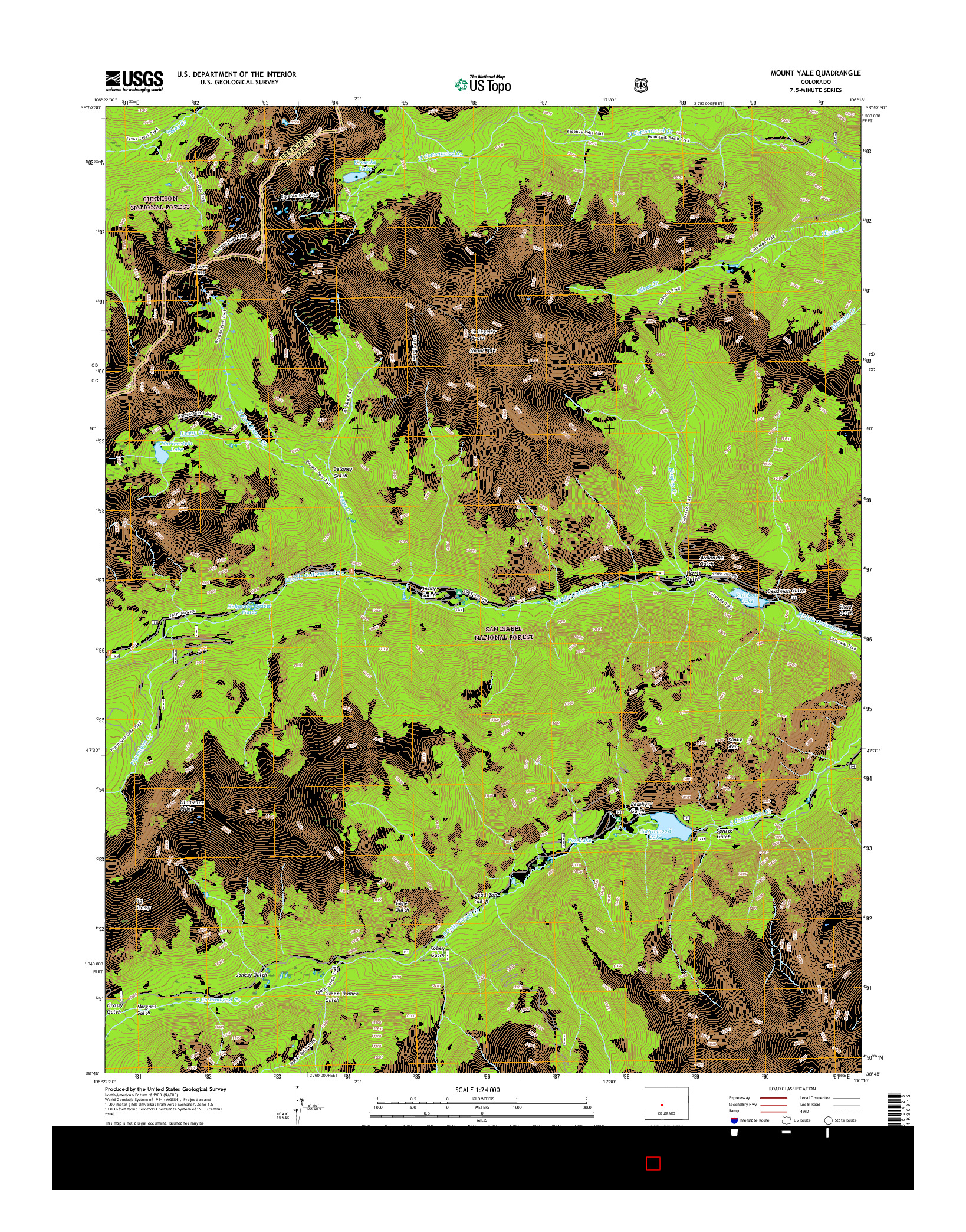 USGS US TOPO 7.5-MINUTE MAP FOR MOUNT YALE, CO 2016