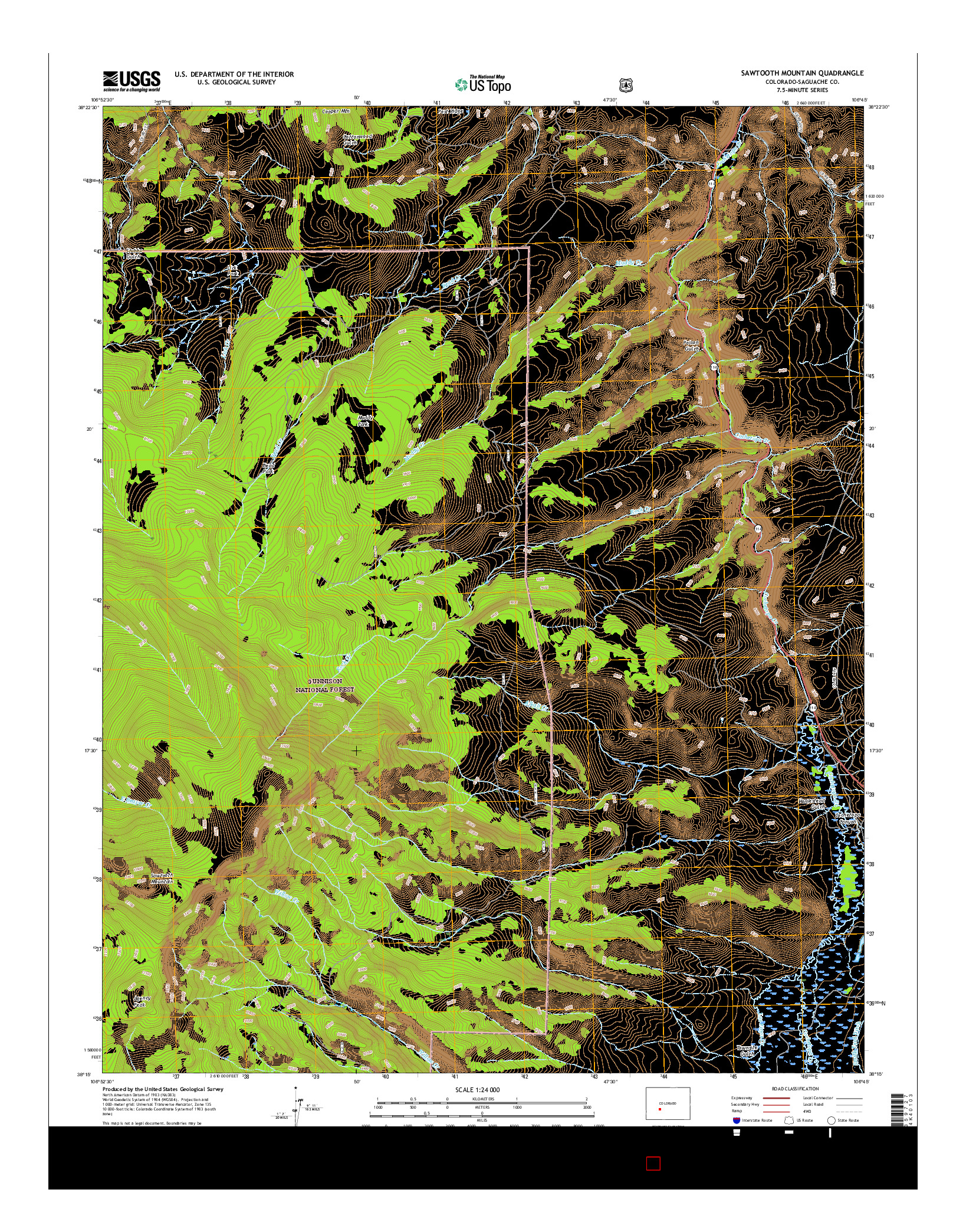 USGS US TOPO 7.5-MINUTE MAP FOR SAWTOOTH MOUNTAIN, CO 2016