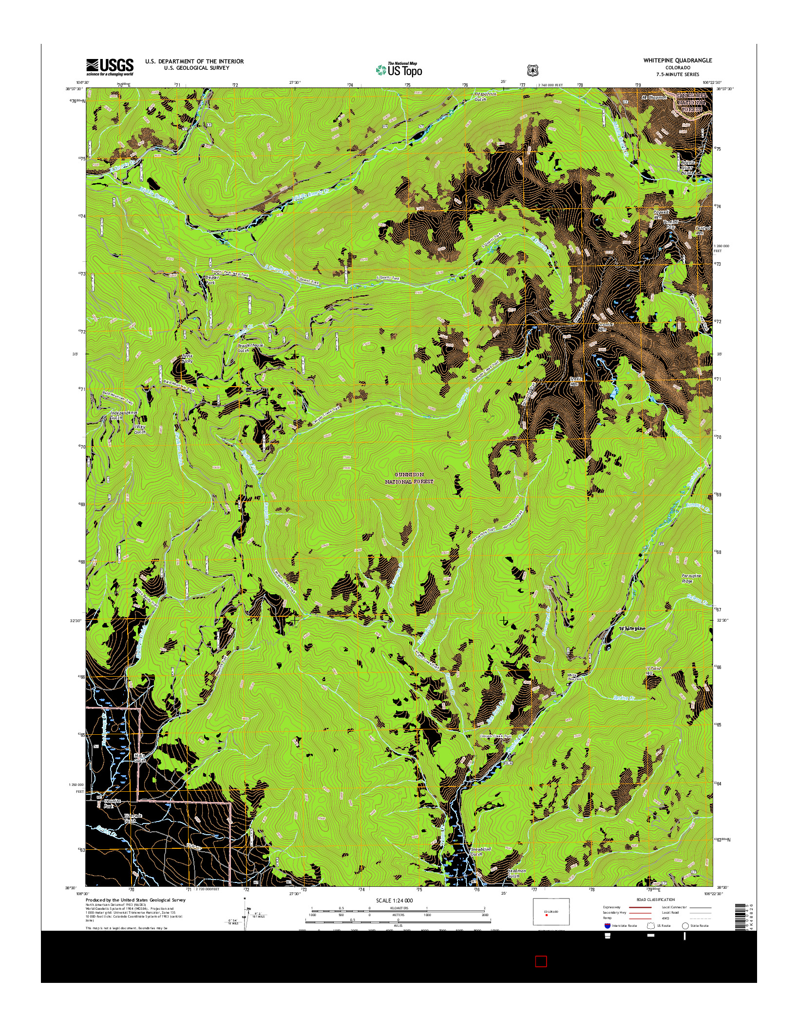 USGS US TOPO 7.5-MINUTE MAP FOR WHITEPINE, CO 2016