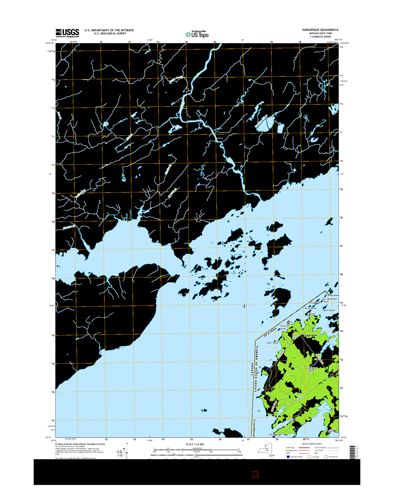 USGS US TOPO 7.5-MINUTE MAP FOR GANANOQUE, ON-NY 2016