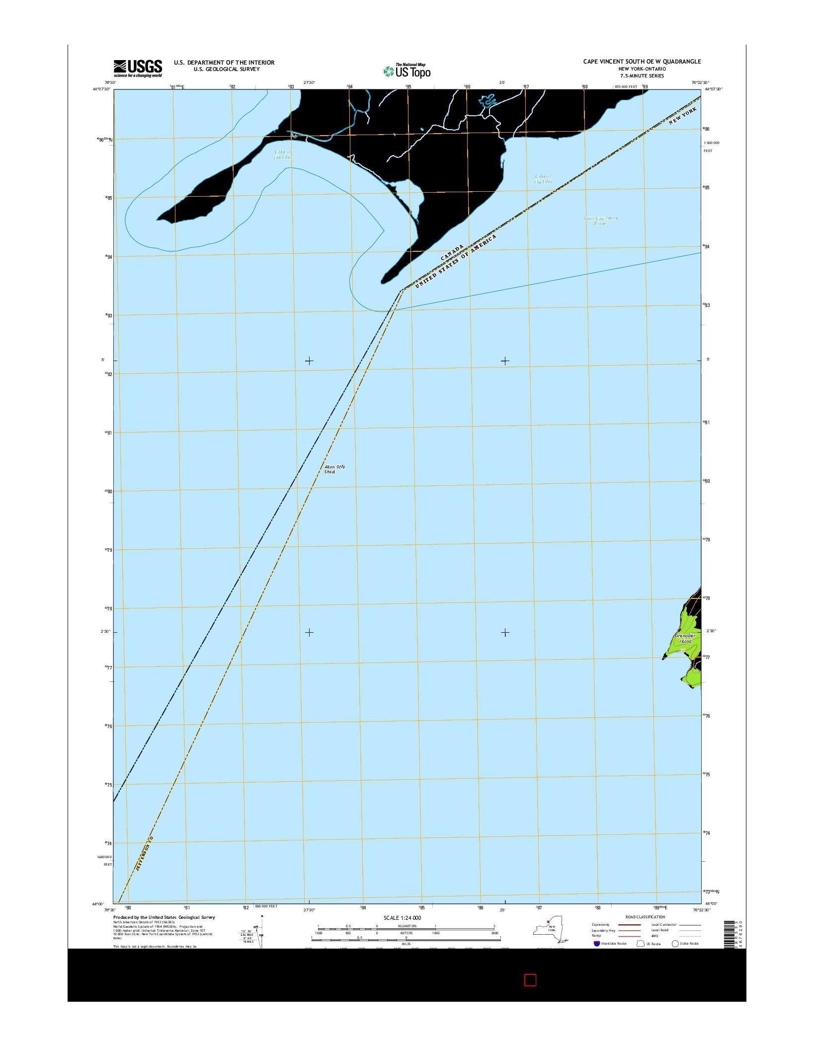 USGS US TOPO 7.5-MINUTE MAP FOR CAPE VINCENT SOUTH OE W, NY-ON 2016