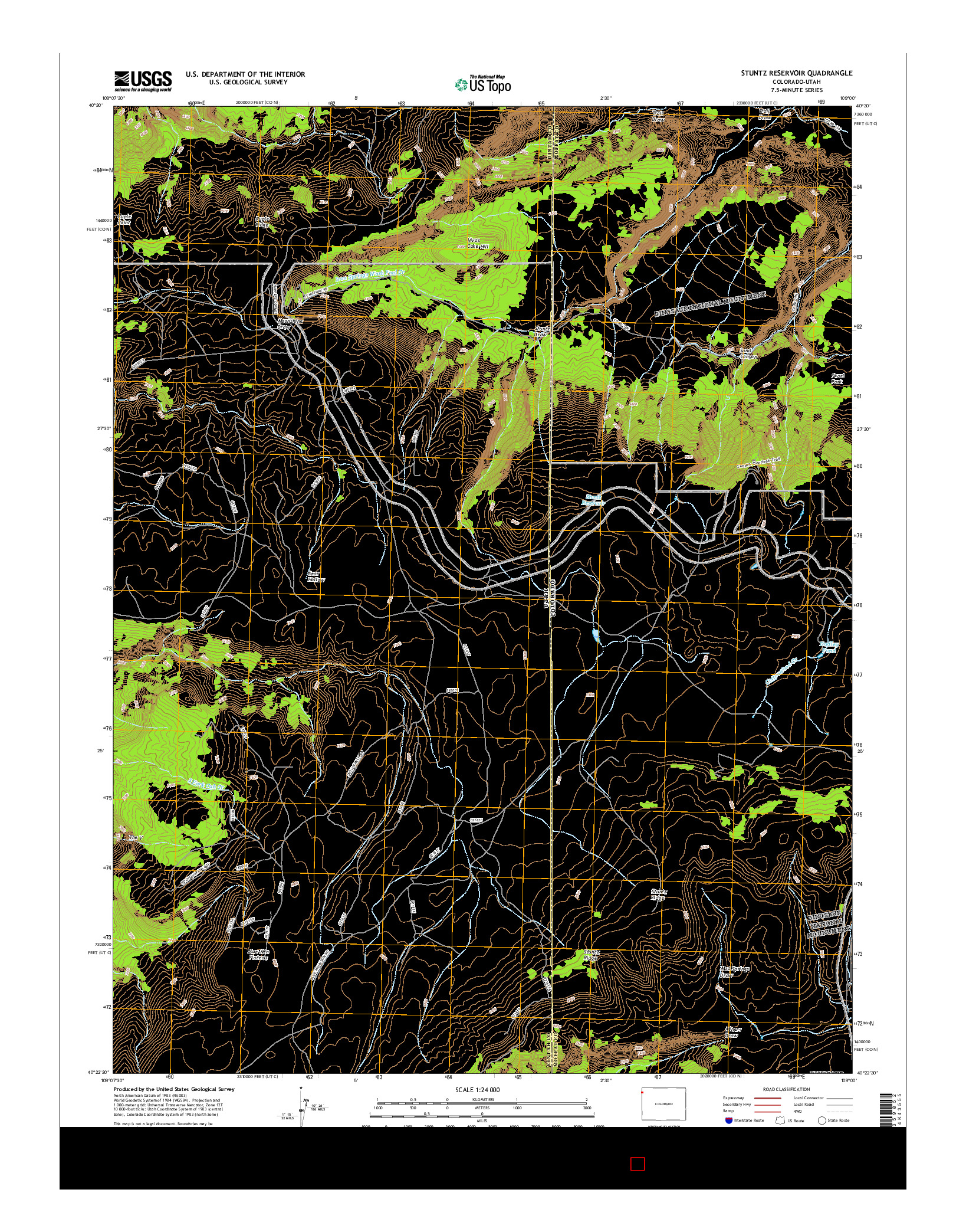 USGS US TOPO 7.5-MINUTE MAP FOR STUNTZ RESERVOIR, CO-UT 2016