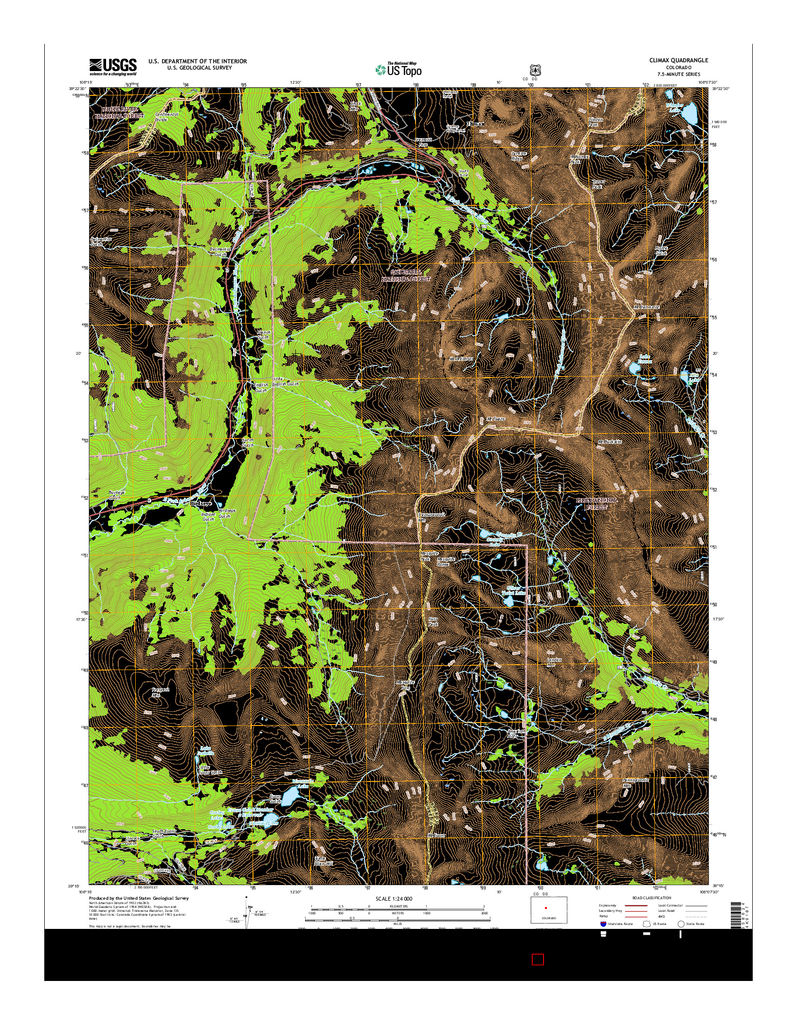 USGS US TOPO 7.5-MINUTE MAP FOR CLIMAX, CO 2016