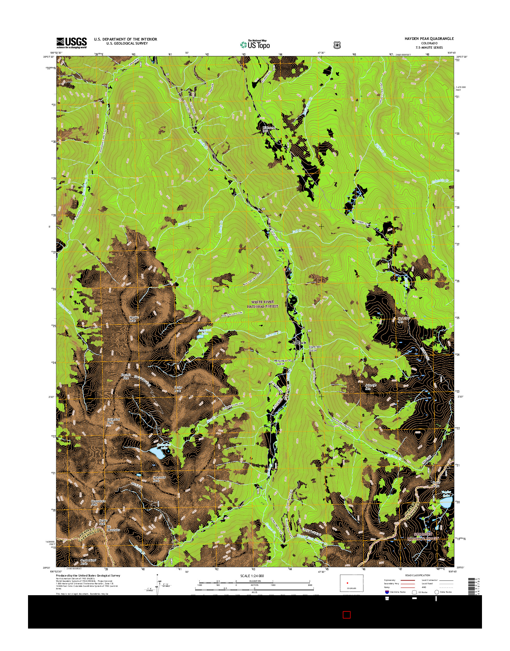 USGS US TOPO 7.5-MINUTE MAP FOR HAYDEN PEAK, CO 2016