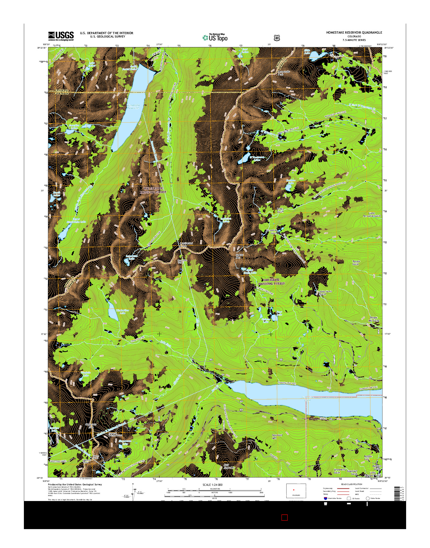 USGS US TOPO 7.5-MINUTE MAP FOR HOMESTAKE RESERVOIR, CO 2016