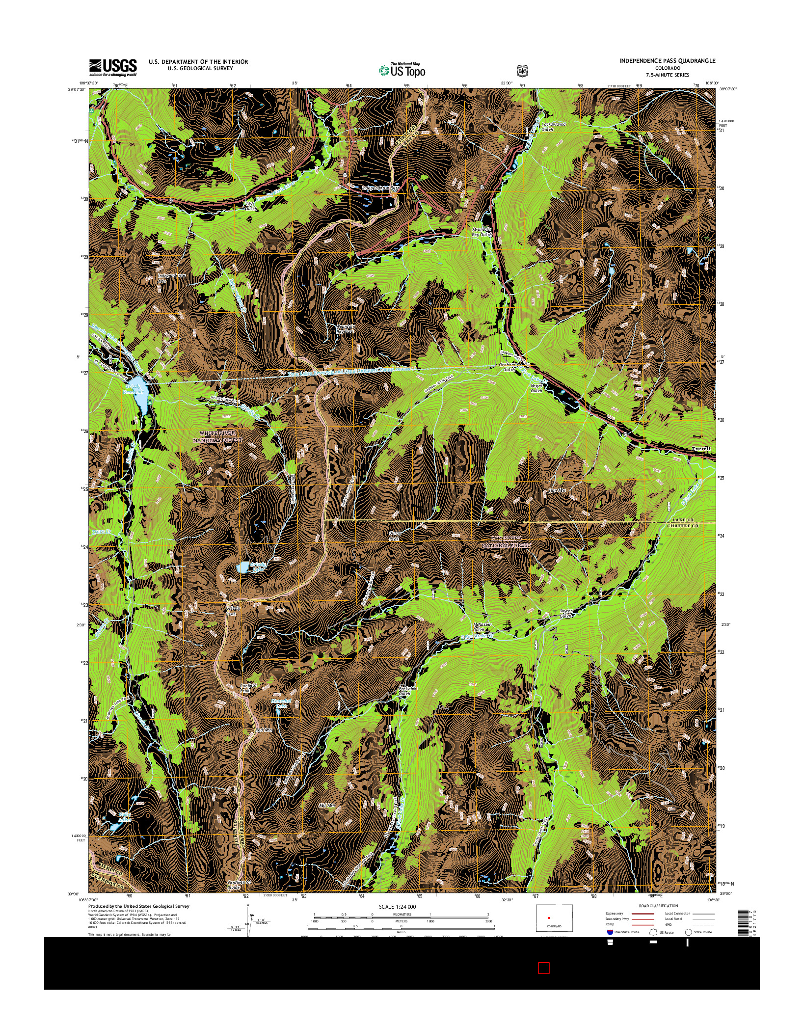 USGS US TOPO 7.5-MINUTE MAP FOR INDEPENDENCE PASS, CO 2016