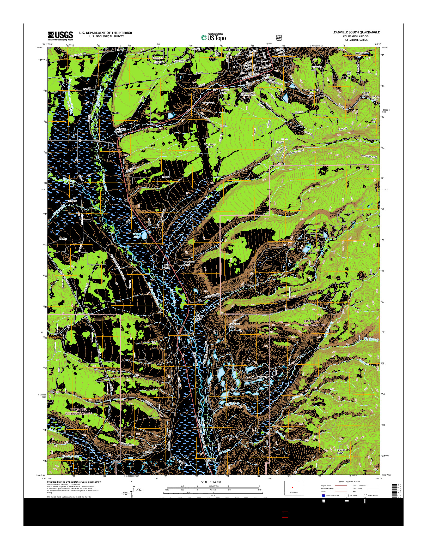 USGS US TOPO 7.5-MINUTE MAP FOR LEADVILLE SOUTH, CO 2016