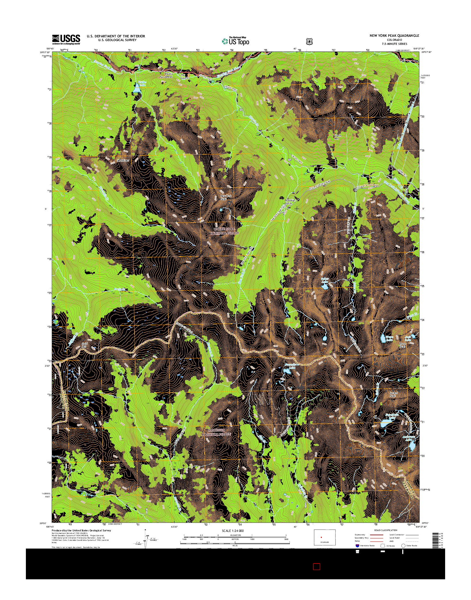 USGS US TOPO 7.5-MINUTE MAP FOR NEW YORK PEAK, CO 2016