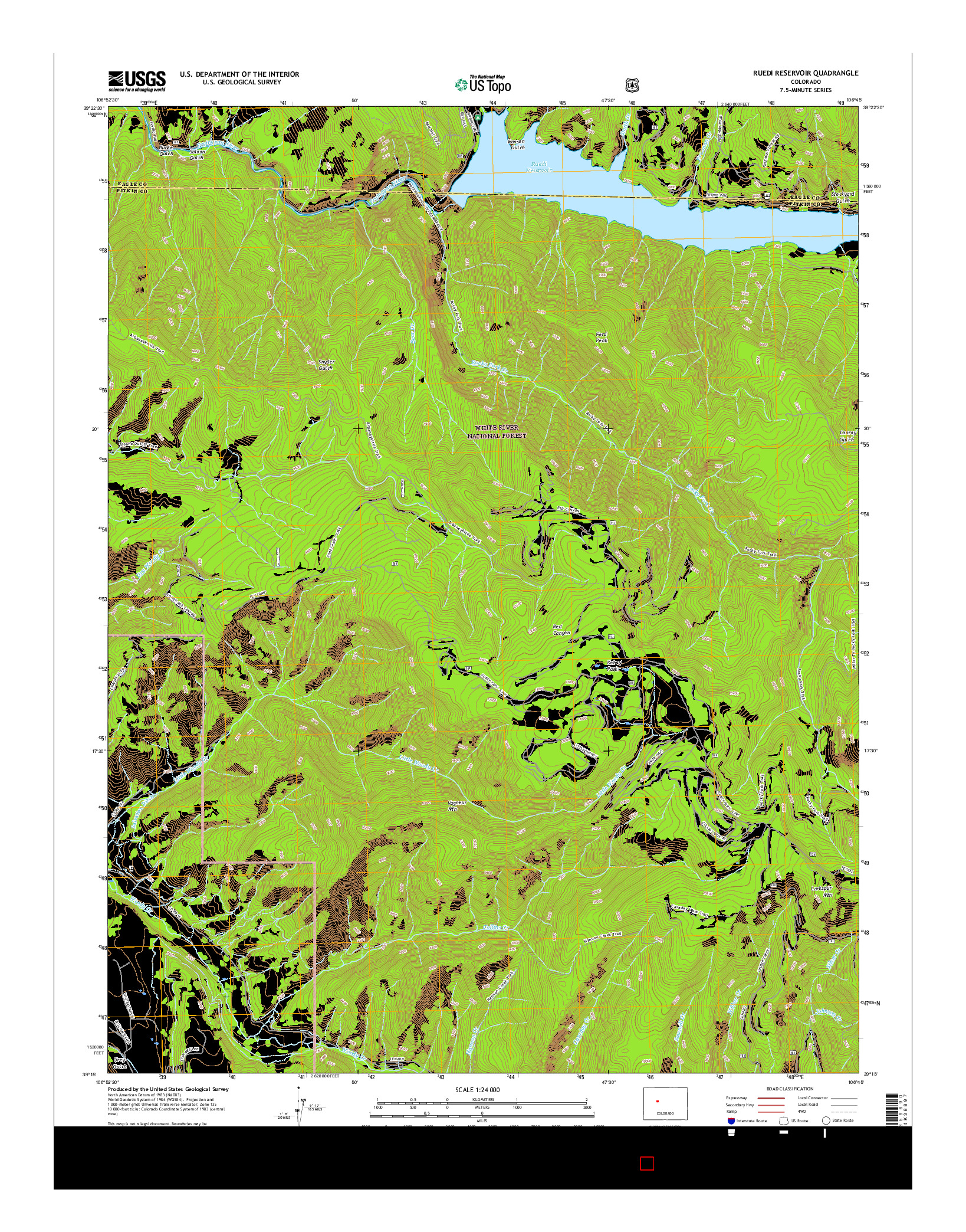 USGS US TOPO 7.5-MINUTE MAP FOR RUEDI RESERVOIR, CO 2016