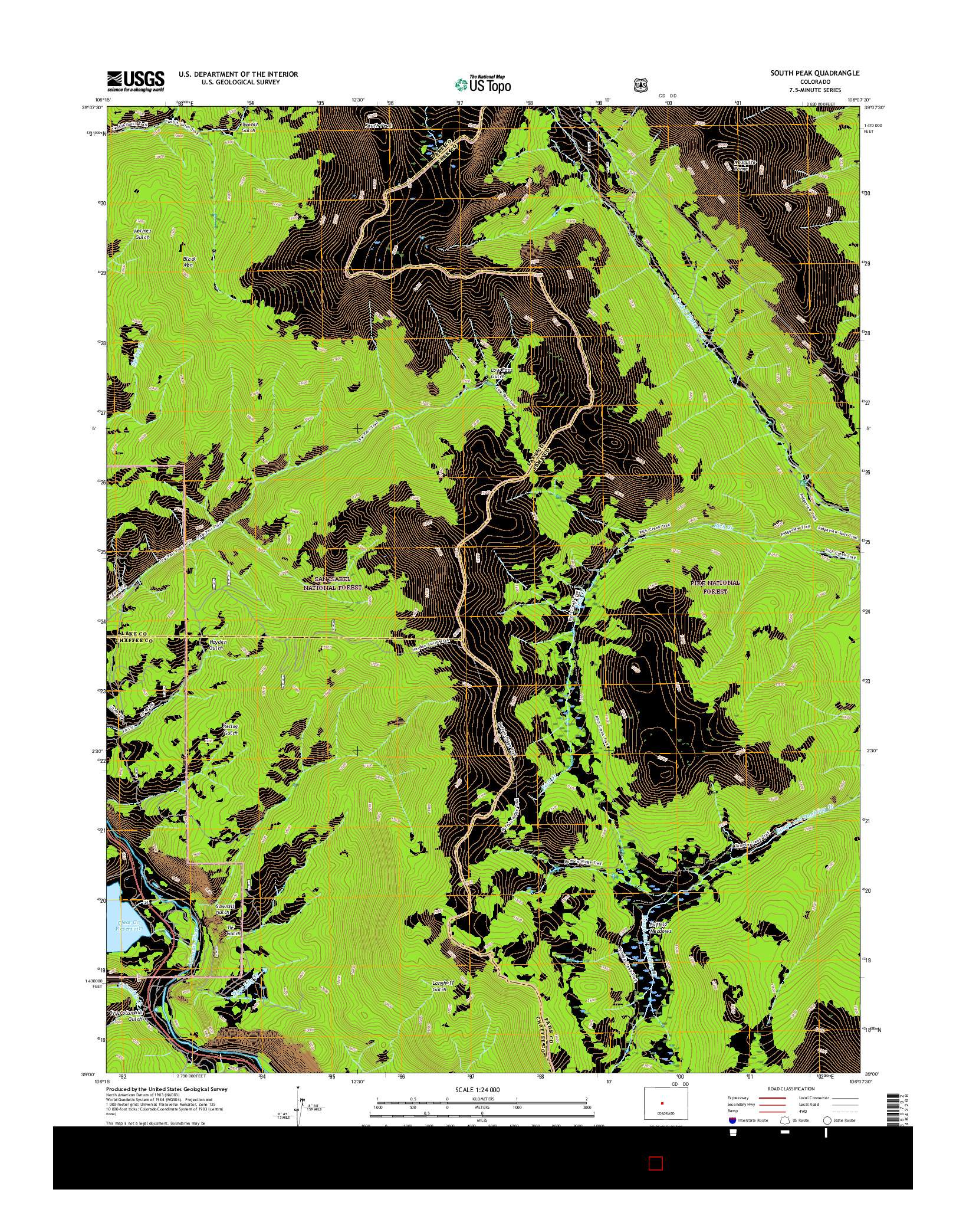 USGS US TOPO 7.5-MINUTE MAP FOR SOUTH PEAK, CO 2016