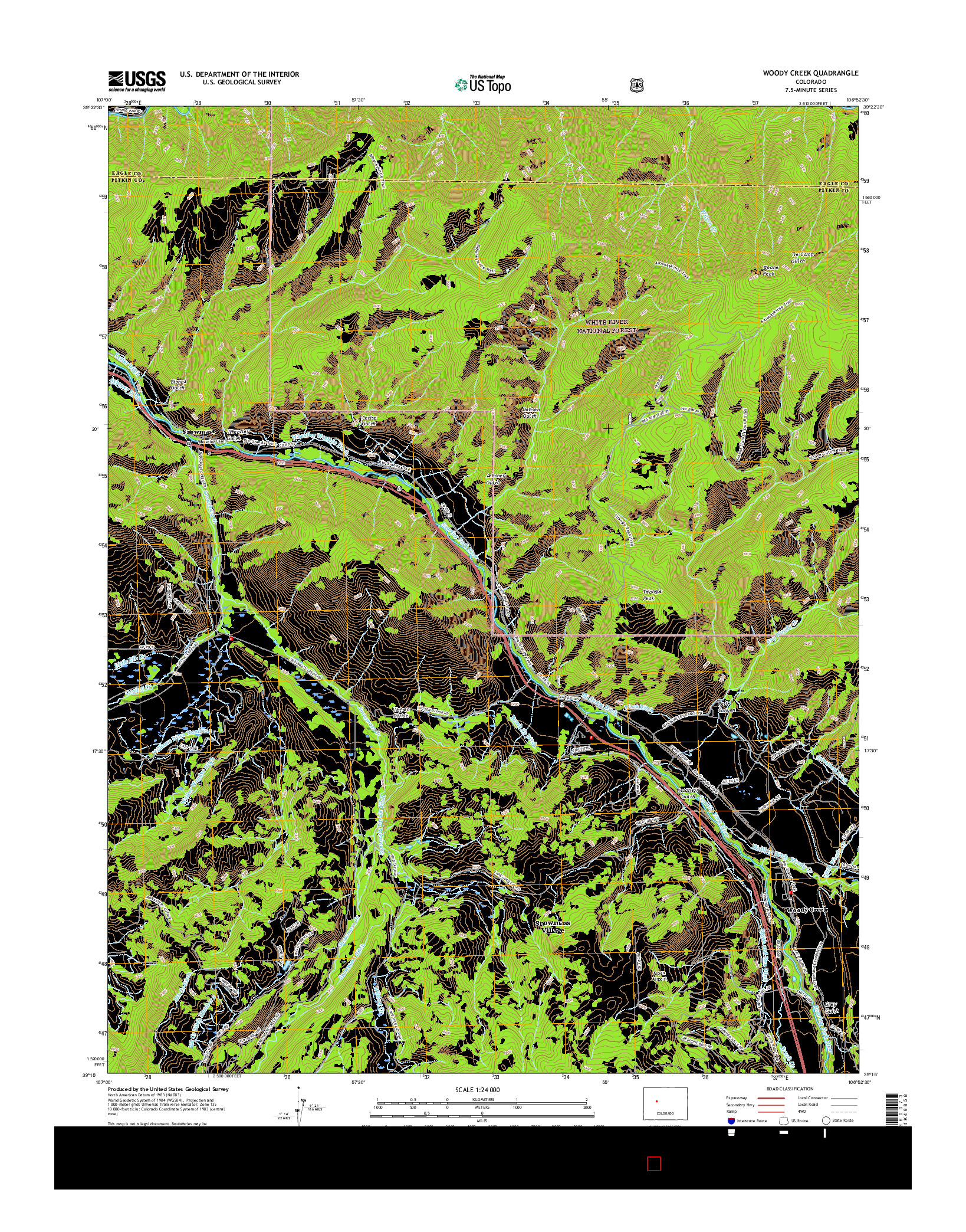 USGS US TOPO 7.5-MINUTE MAP FOR WOODY CREEK, CO 2016