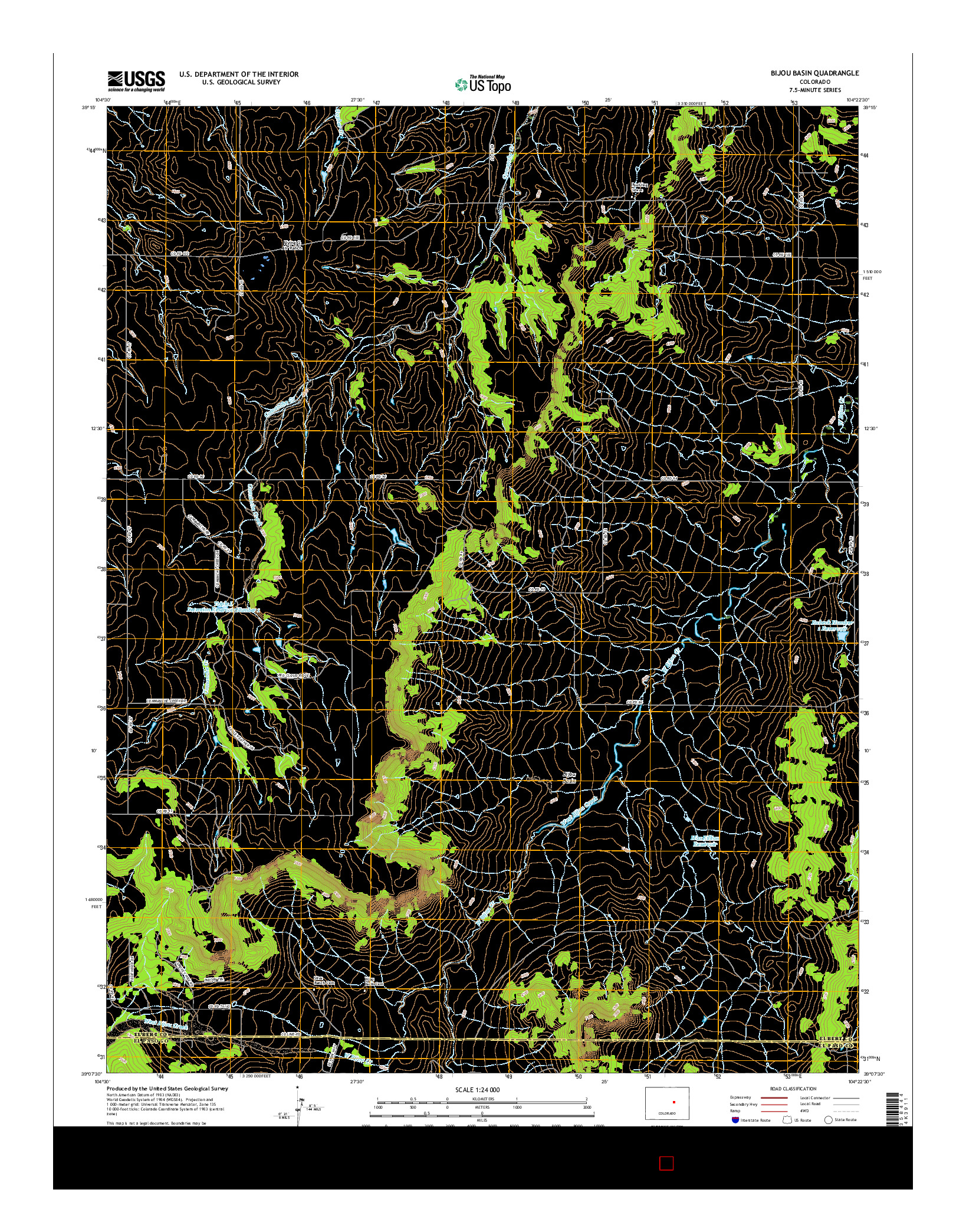 USGS US TOPO 7.5-MINUTE MAP FOR BIJOU BASIN, CO 2016