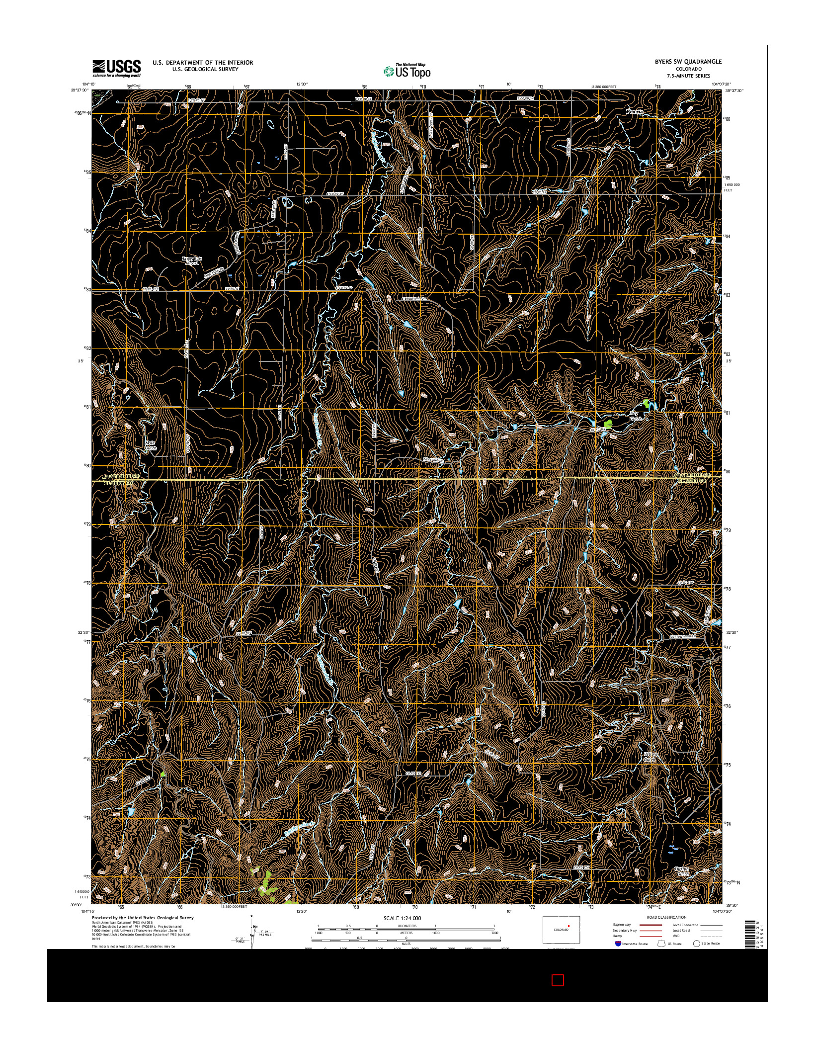 USGS US TOPO 7.5-MINUTE MAP FOR BYERS SW, CO 2016