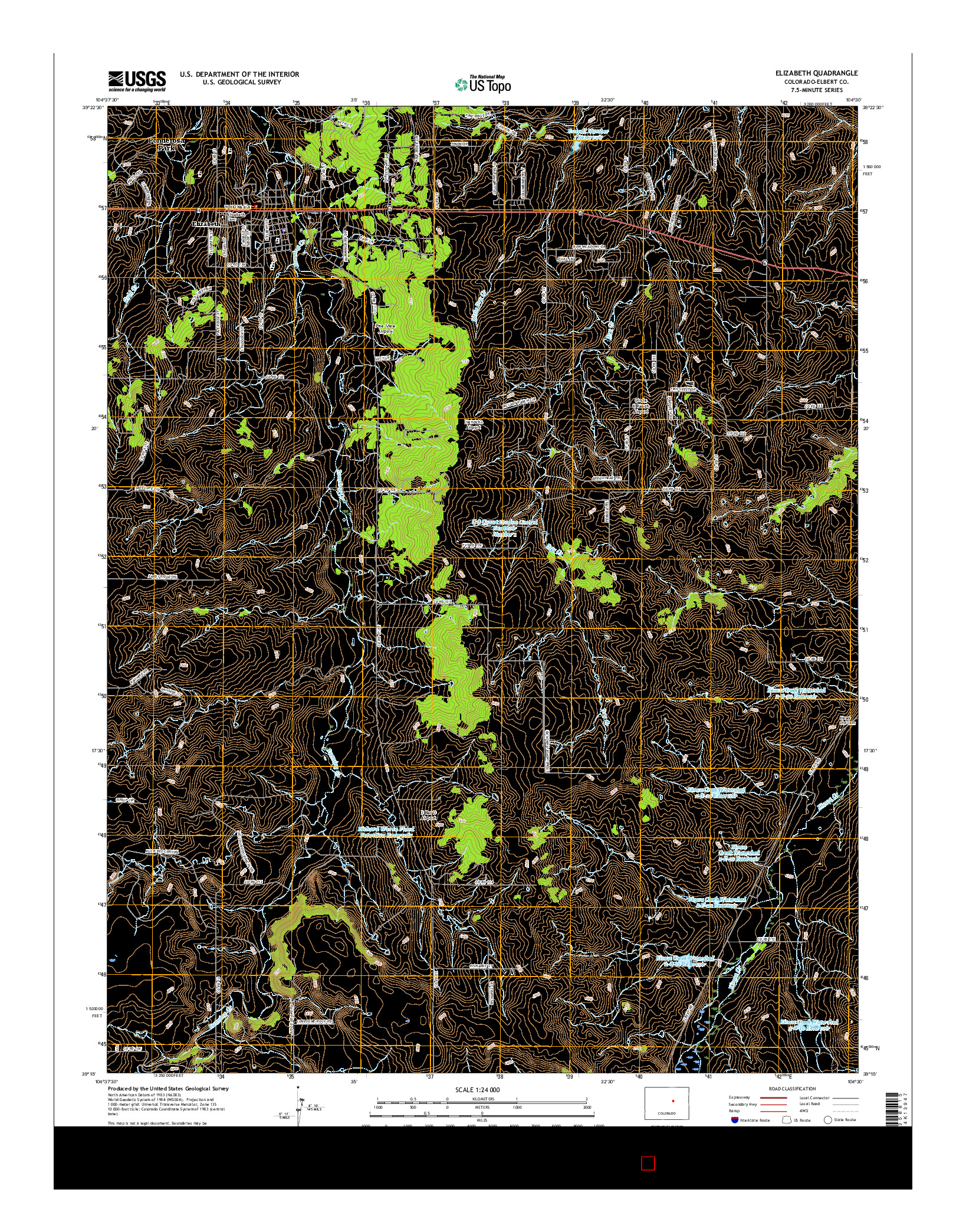 USGS US TOPO 7.5-MINUTE MAP FOR ELIZABETH, CO 2016