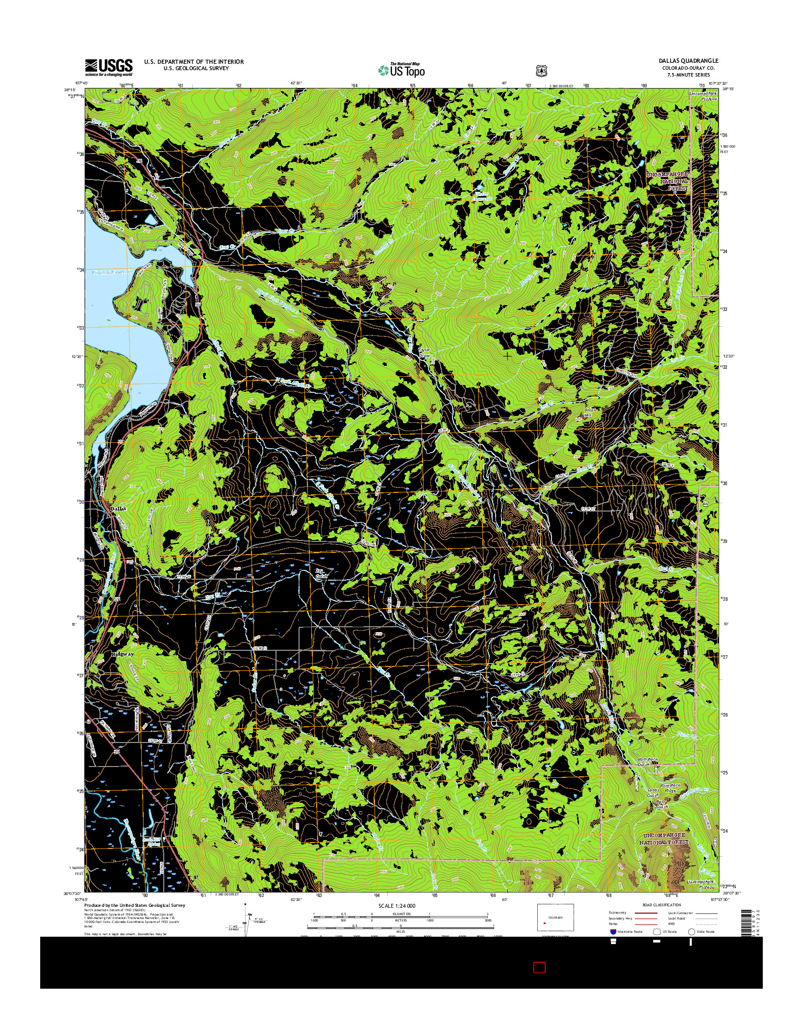 USGS US TOPO 7.5-MINUTE MAP FOR DALLAS, CO 2016