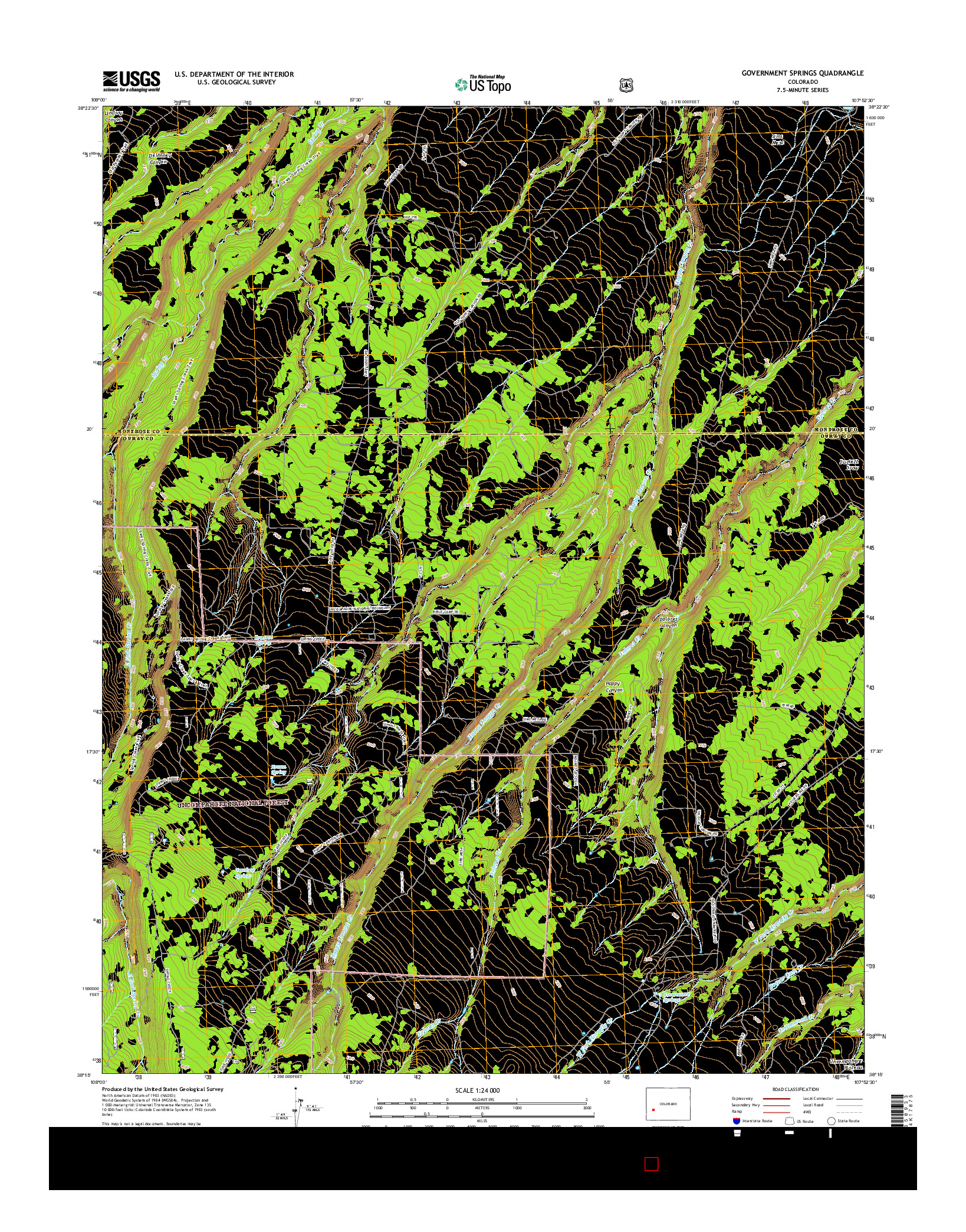 USGS US TOPO 7.5-MINUTE MAP FOR GOVERNMENT SPRINGS, CO 2016