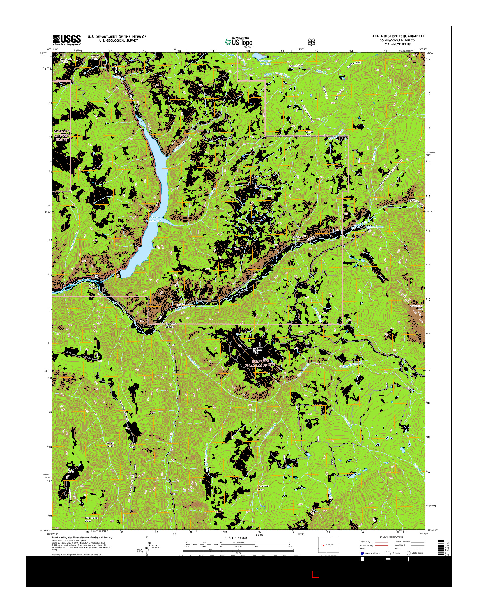 USGS US TOPO 7.5-MINUTE MAP FOR PAONIA RESERVOIR, CO 2016