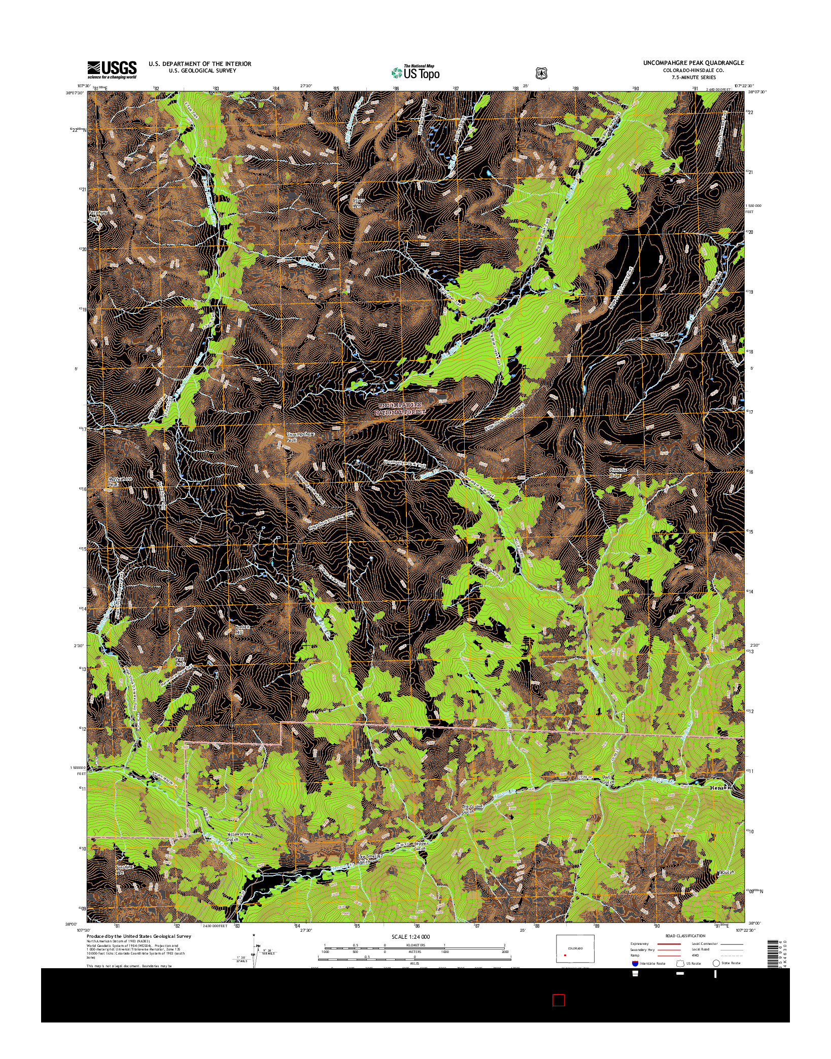 USGS US TOPO 7.5-MINUTE MAP FOR UNCOMPAHGRE PEAK, CO 2016