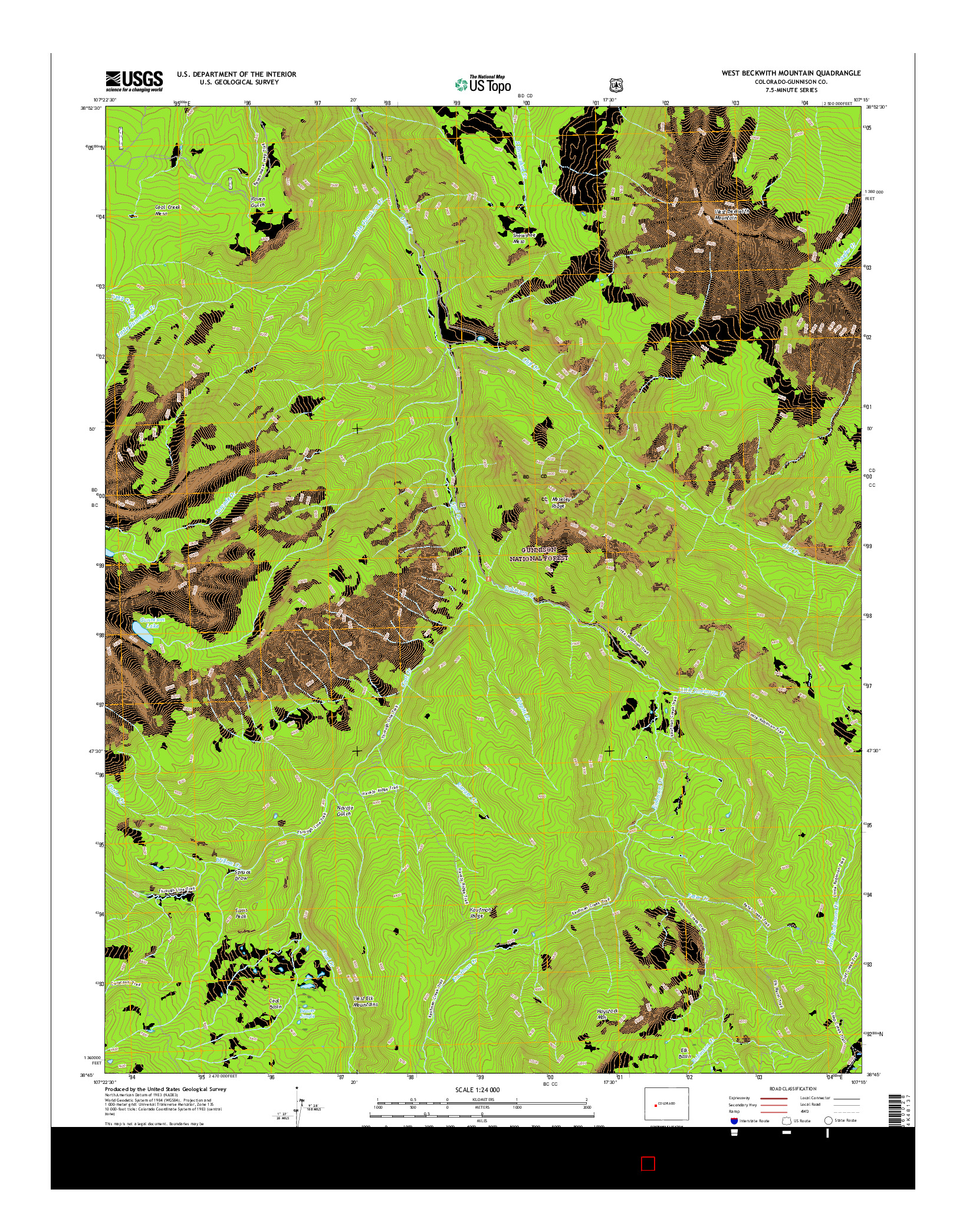 USGS US TOPO 7.5-MINUTE MAP FOR WEST BECKWITH MOUNTAIN, CO 2016