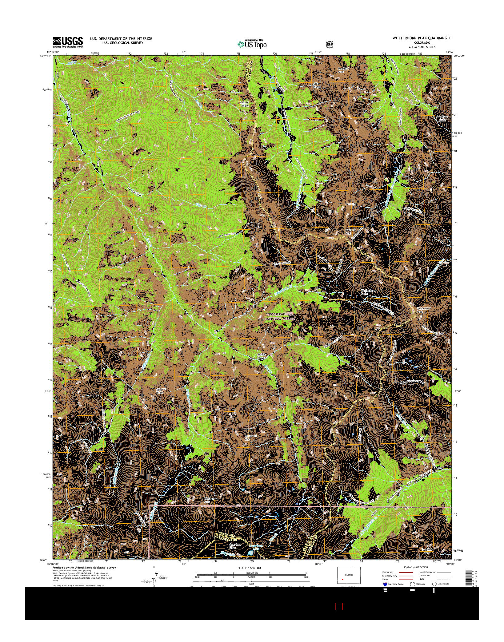 USGS US TOPO 7.5-MINUTE MAP FOR WETTERHORN PEAK, CO 2016