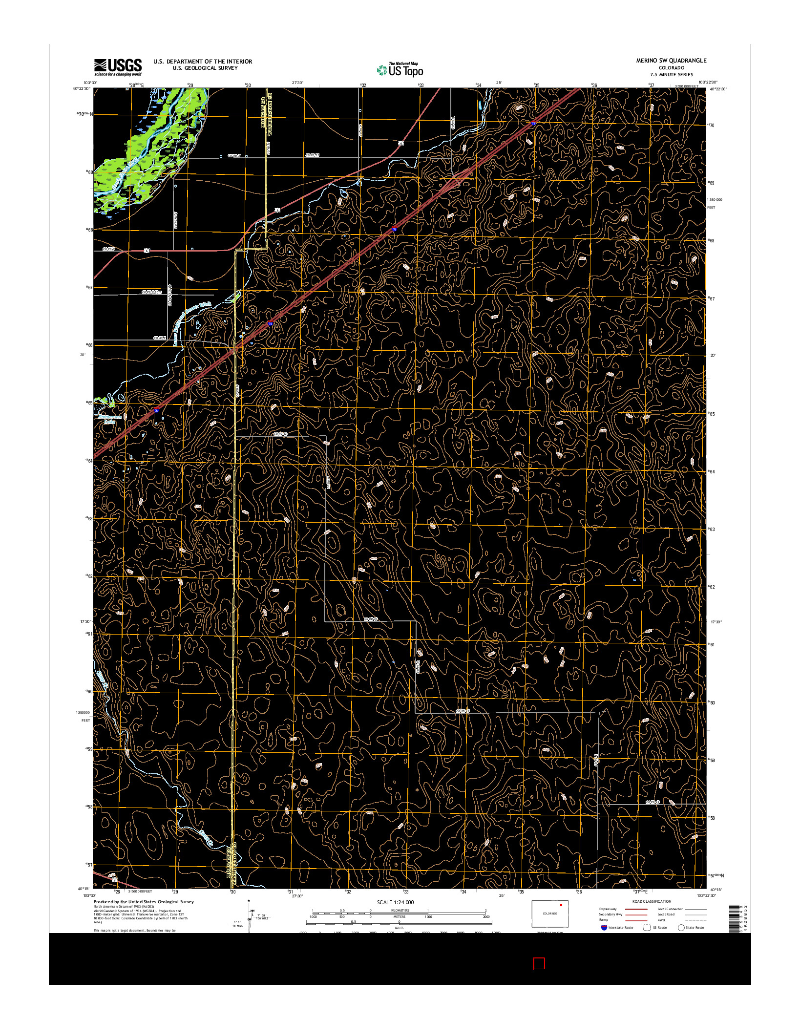 USGS US TOPO 7.5-MINUTE MAP FOR MERINO SW, CO 2016