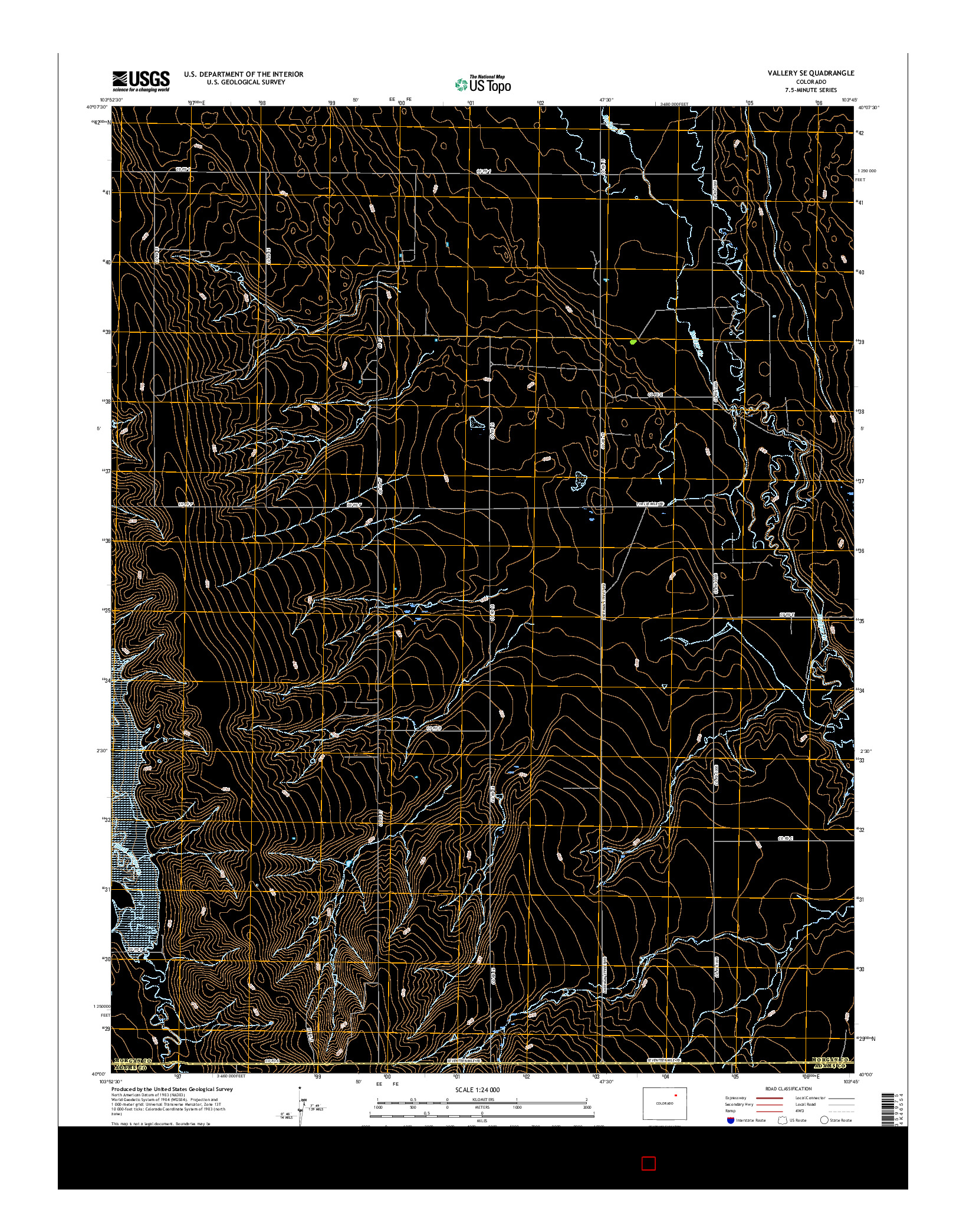 USGS US TOPO 7.5-MINUTE MAP FOR VALLERY SE, CO 2016