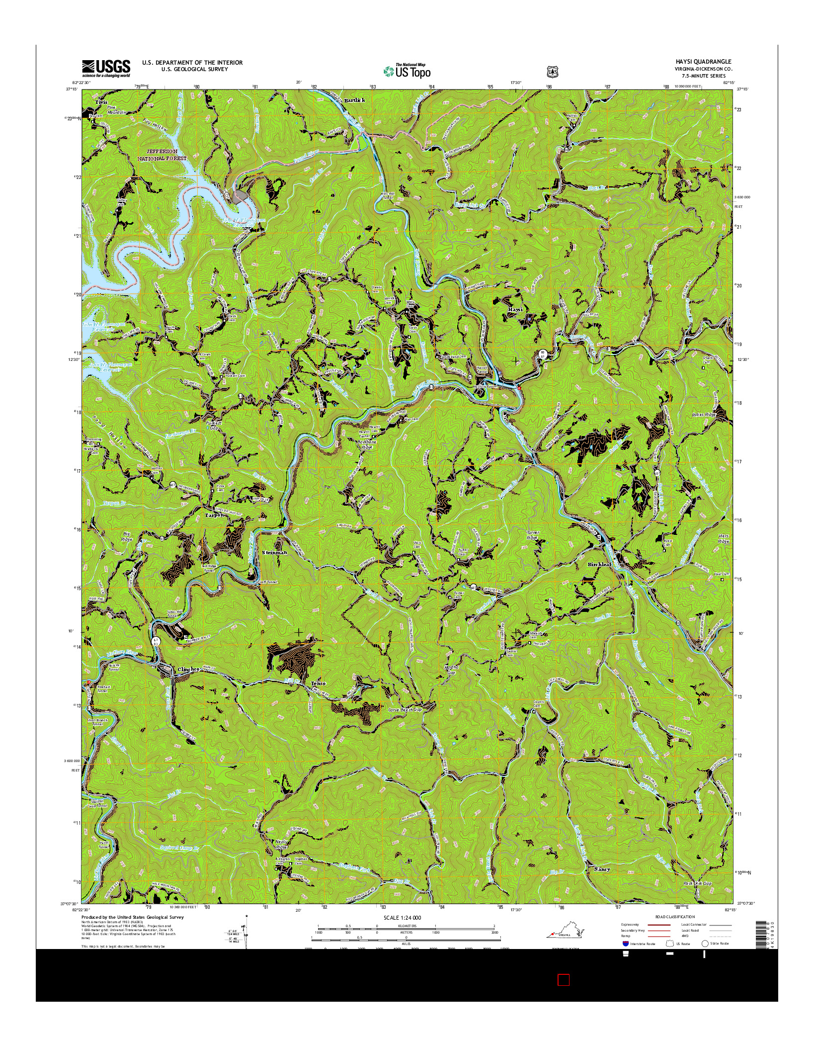 USGS US TOPO 7.5-MINUTE MAP FOR HAYSI, VA 2016