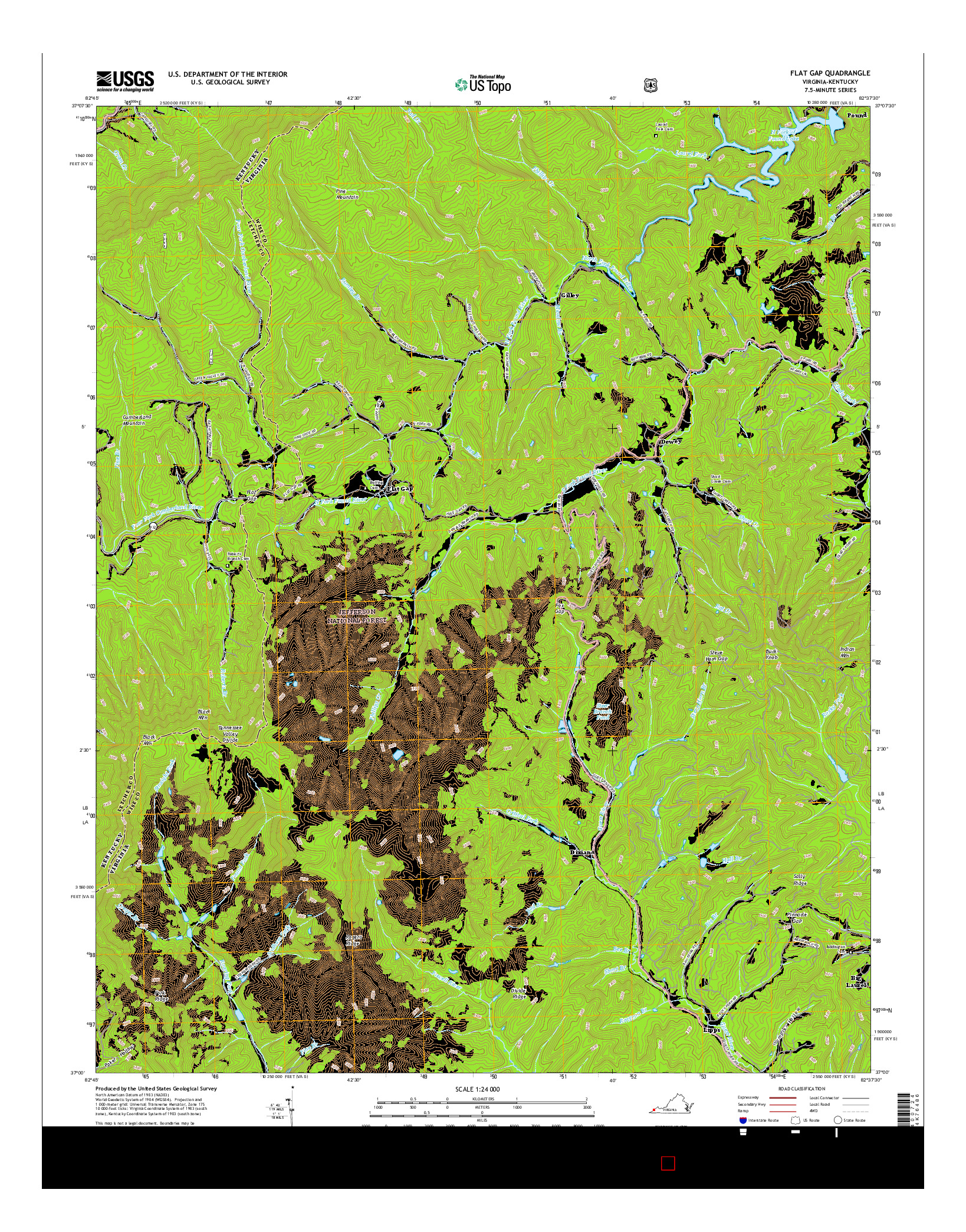 USGS US TOPO 7.5-MINUTE MAP FOR FLAT GAP, VA-KY 2016