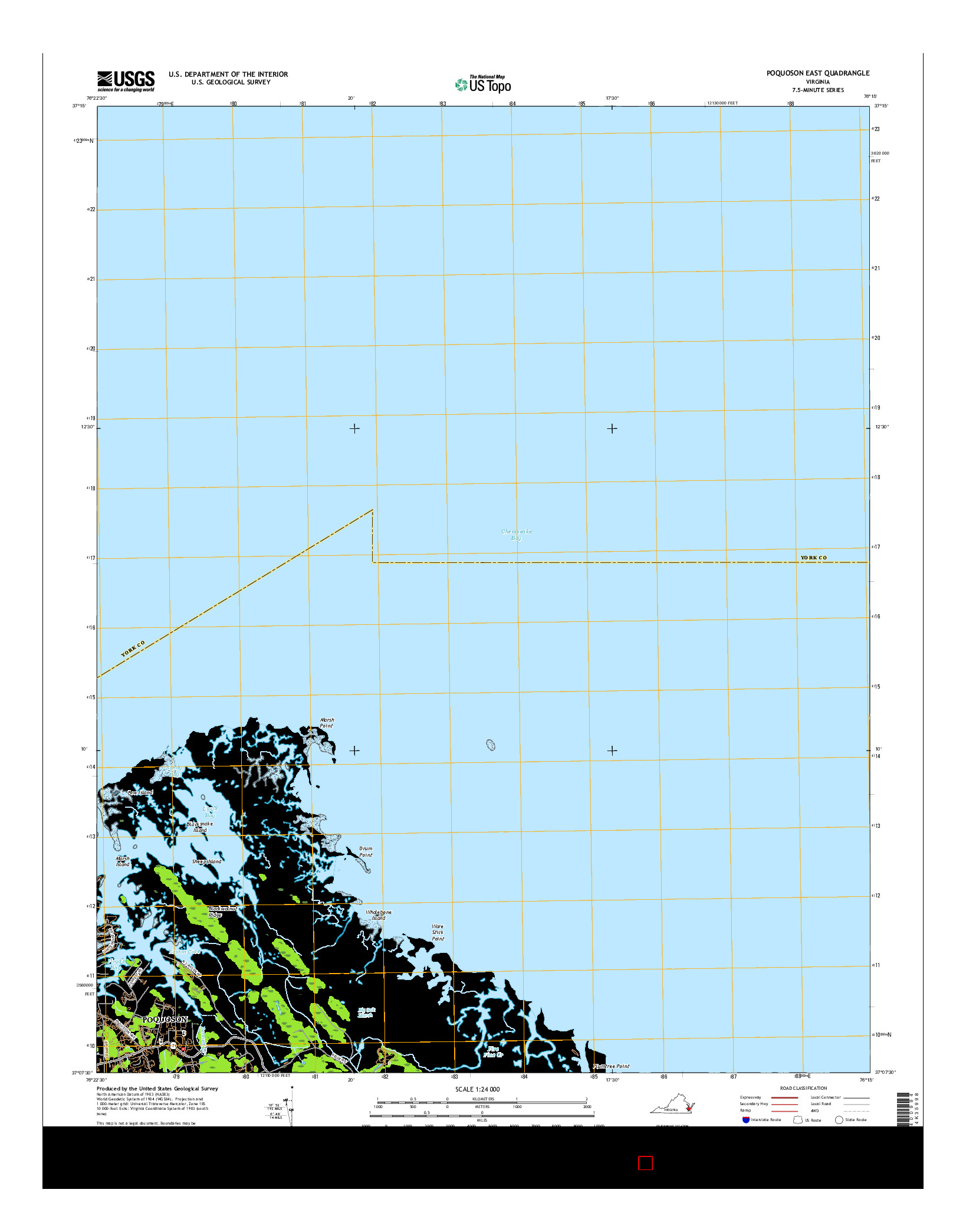 USGS US TOPO 7.5-MINUTE MAP FOR POQUOSON EAST, VA 2016