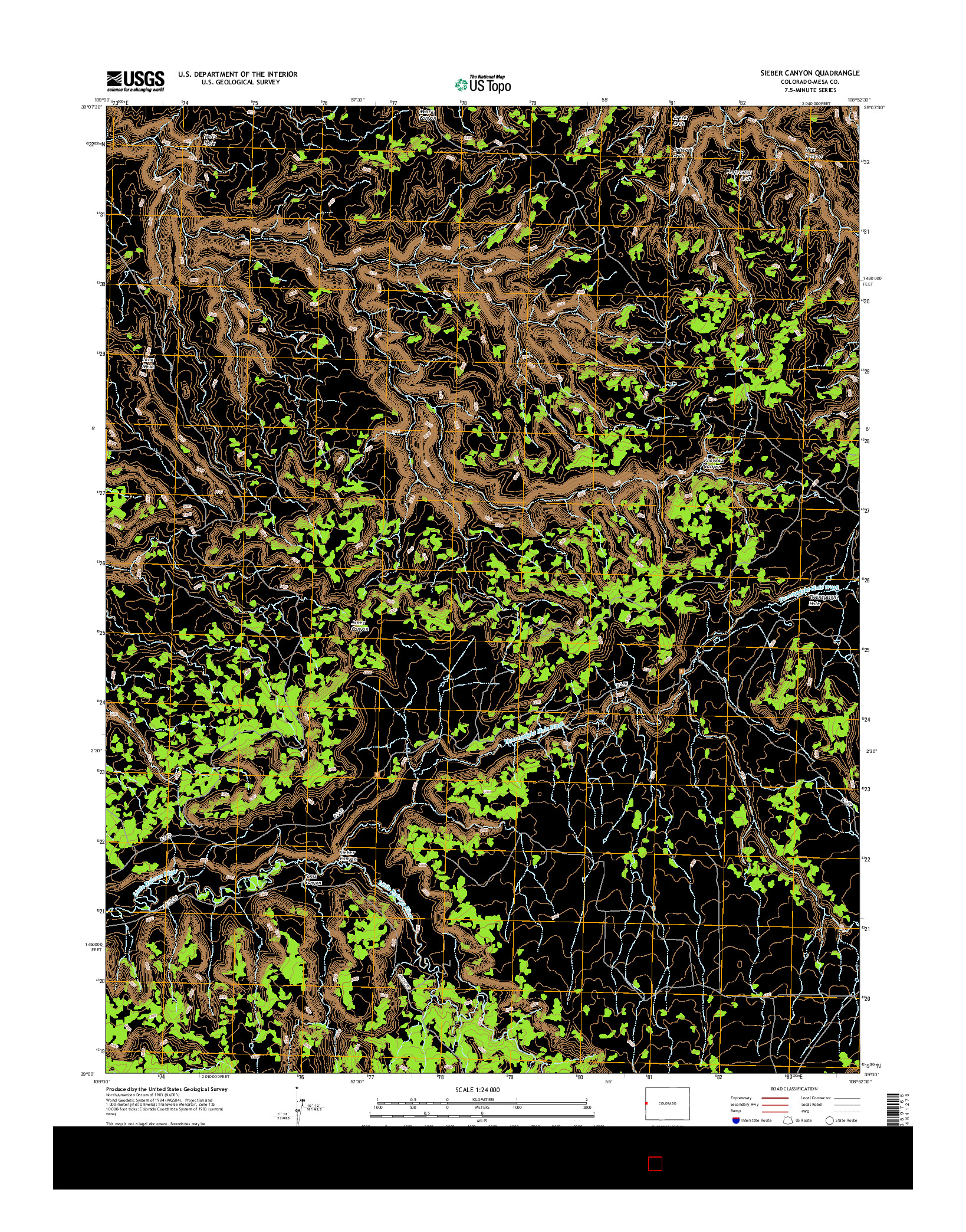 USGS US TOPO 7.5-MINUTE MAP FOR SIEBER CANYON, CO 2016