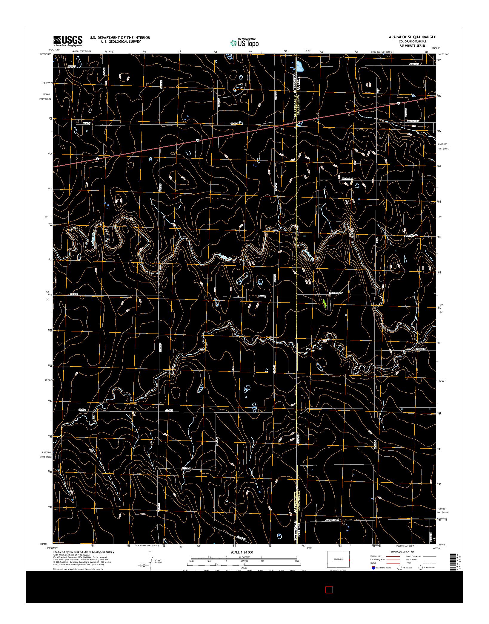 USGS US TOPO 7.5-MINUTE MAP FOR ARAPAHOE SE, CO-KS 2016