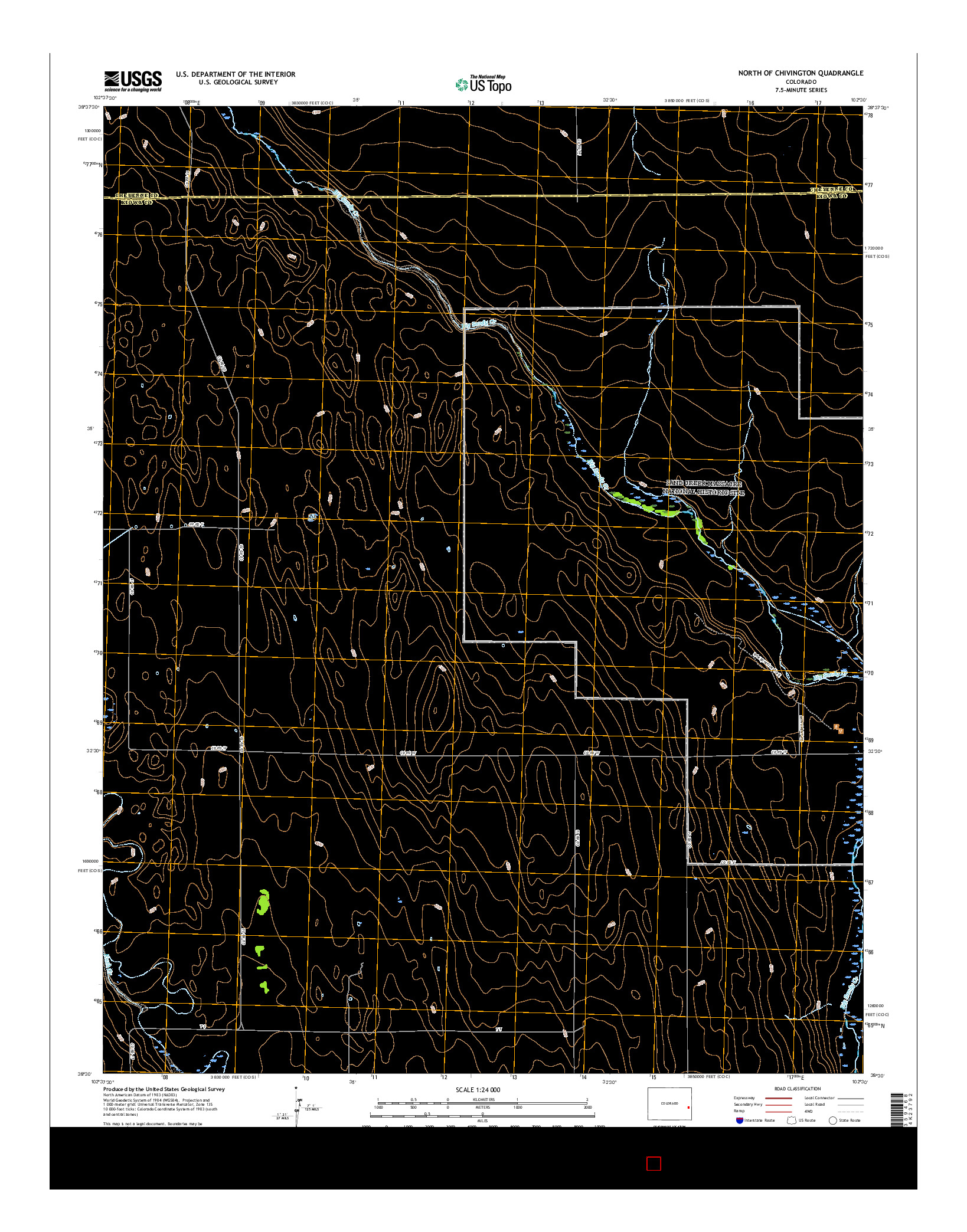 USGS US TOPO 7.5-MINUTE MAP FOR NORTH OF CHIVINGTON, CO 2016