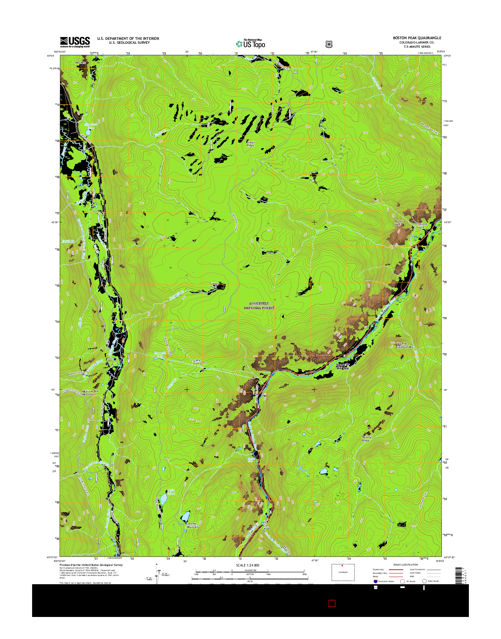 USGS US TOPO 7.5-MINUTE MAP FOR BOSTON PEAK, CO 2016