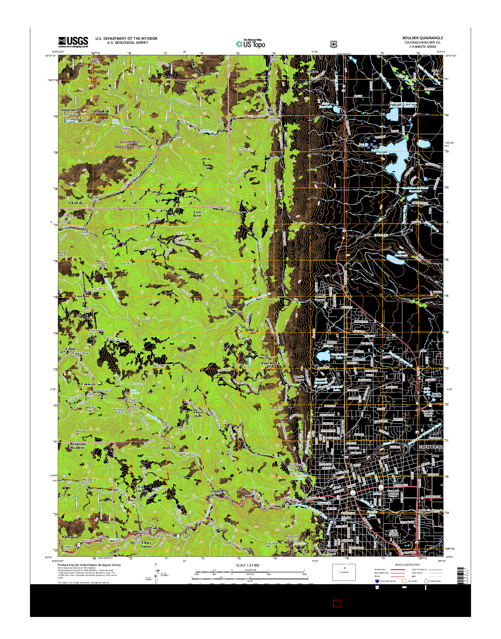 USGS US TOPO 7.5-MINUTE MAP FOR BOULDER, CO 2016